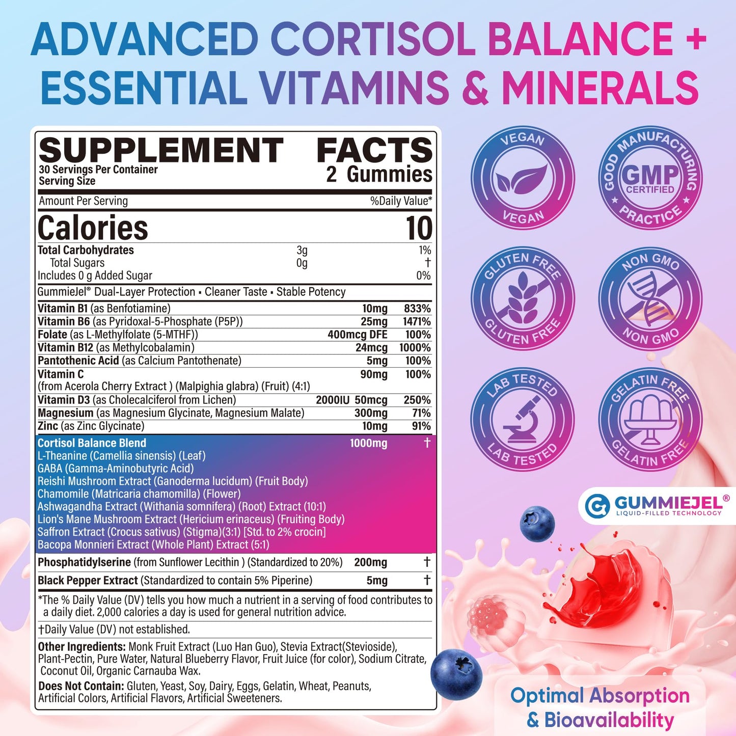 EnvyCure Cortisol Gummies for Women & Men, 60 Count