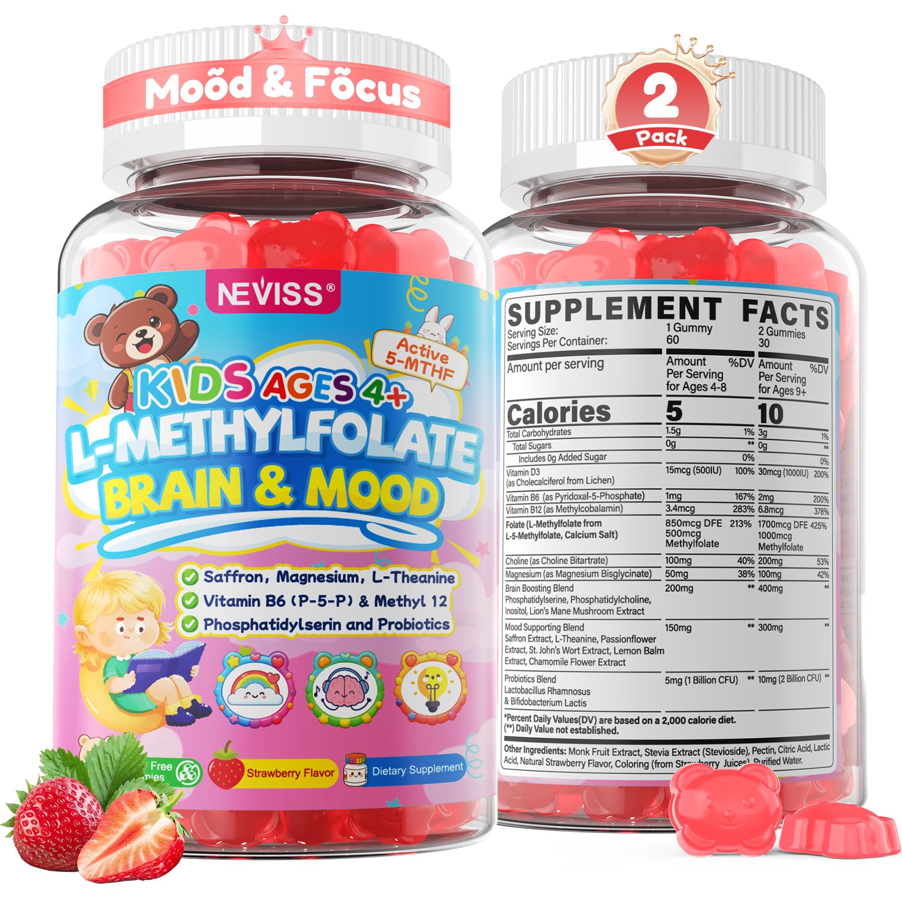 NEVISS Kids L-Methylfolate Gummies 120 Count