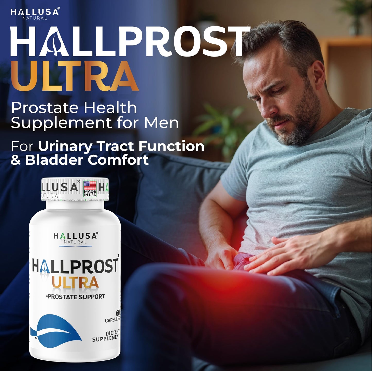 Hallusa Natural Hallprost Ultra Prostate Support Supplement 7-in-1 Saw Palmetto Formula 120 Capsules