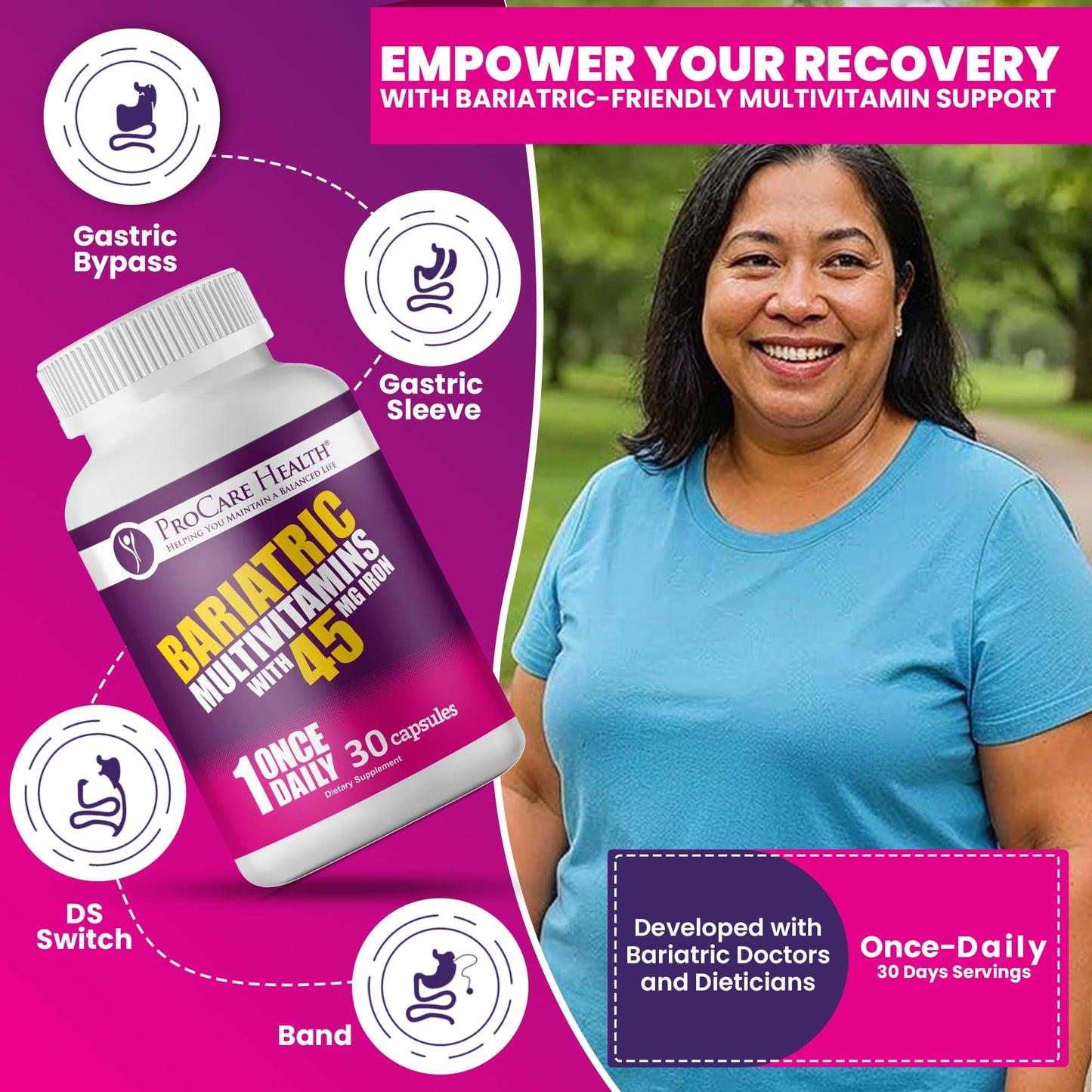 ProCare Health Bariatric Multivitamin with 45mg Iron, 30 Capsules