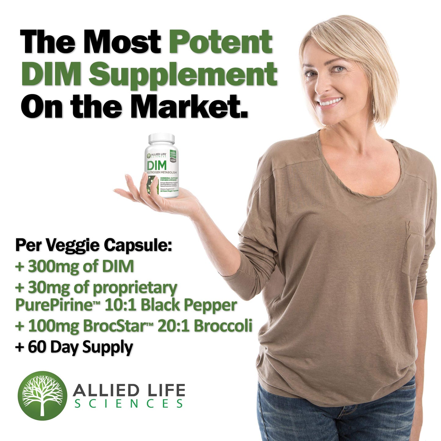 Allied Life Sciences DIM Diindolylmethane Plus Broccoli Seeds Extract Capsules, 60 Count