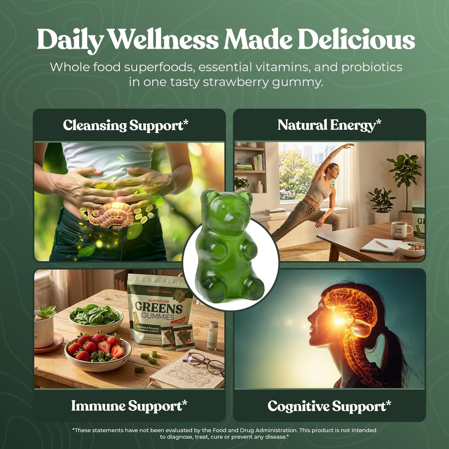 O H Optimal Human Super Greens Gummies 30 Count
