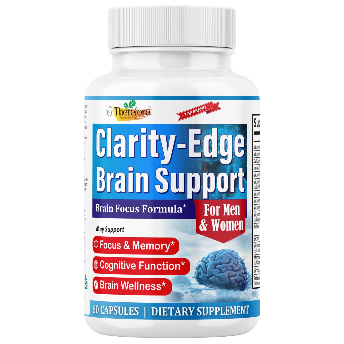 Therefore Clarity Edge Brain Supplement for Focus, Memory, Mental Clarity, Cognitive Support and Concentration with Phosphatidylserine and L-Tyrosine, 30 Capsules
