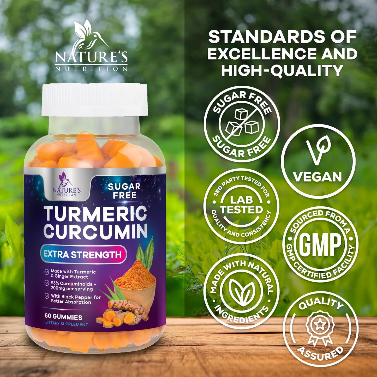 Nature's Nutrition Turmeric Curcumin Gummies 60 Count