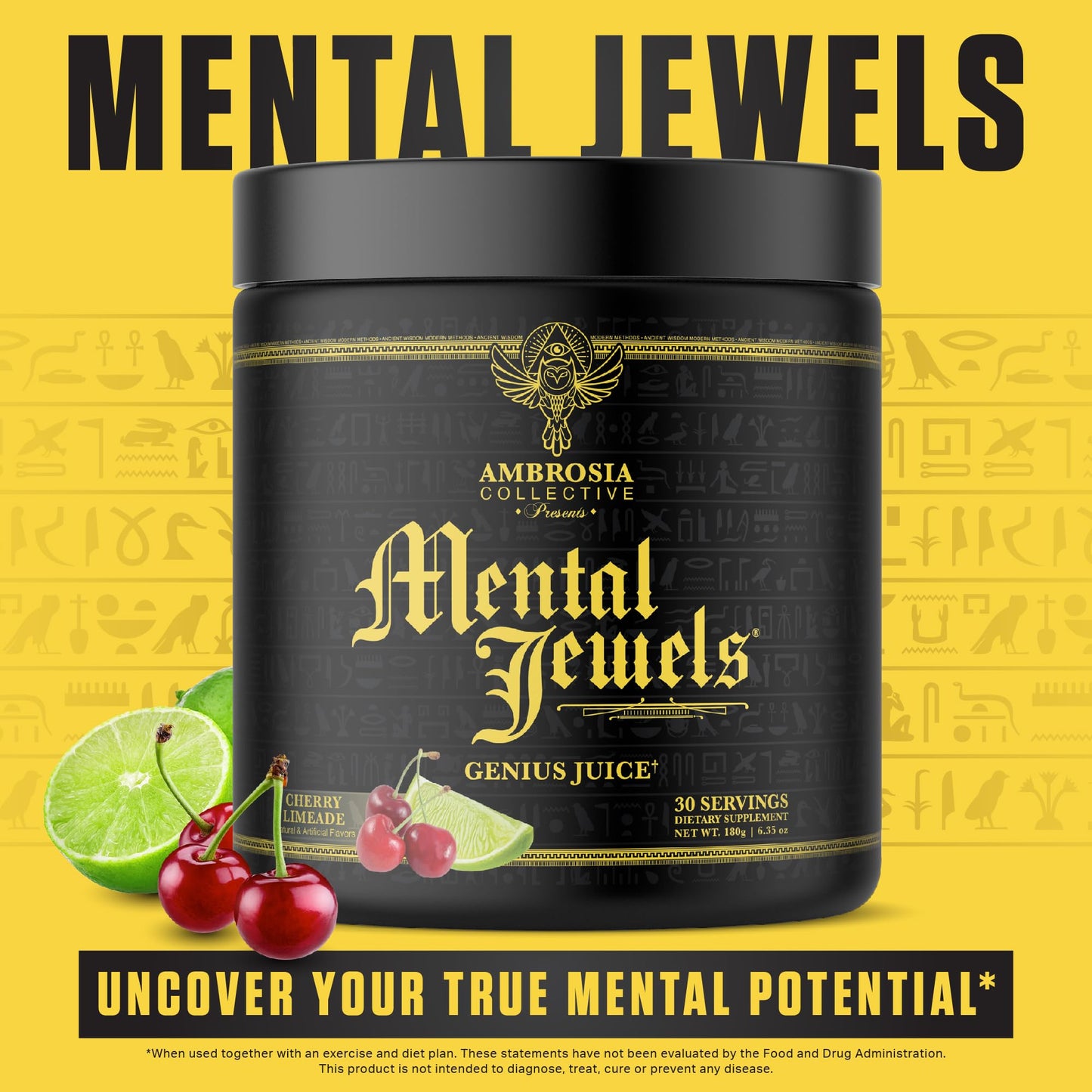 Ambrosia Mental Jewels Nootropic Brain Supplement Powder, 6.35 Ounce