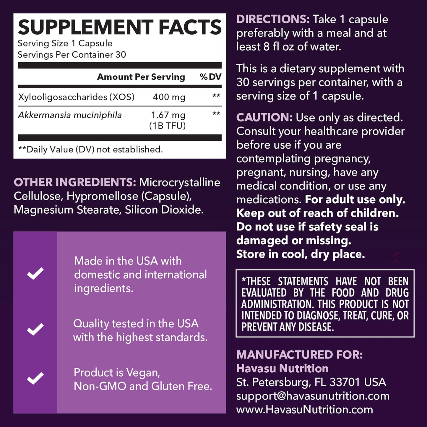HAVASU NUTRITION Akkermansia Muciniphila 1 Billion TFU GLP-1 Nutritional Support Capsule, 30 Count