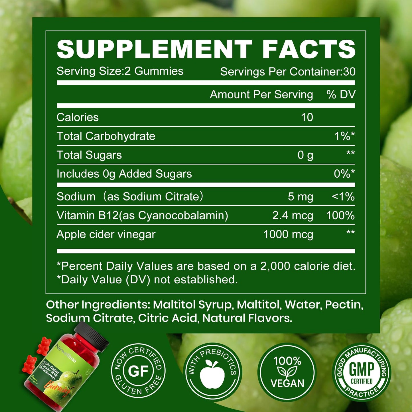 Montue Apple Cider Vinegar Gummies with B12 Multivitamin, 30 Gummies
