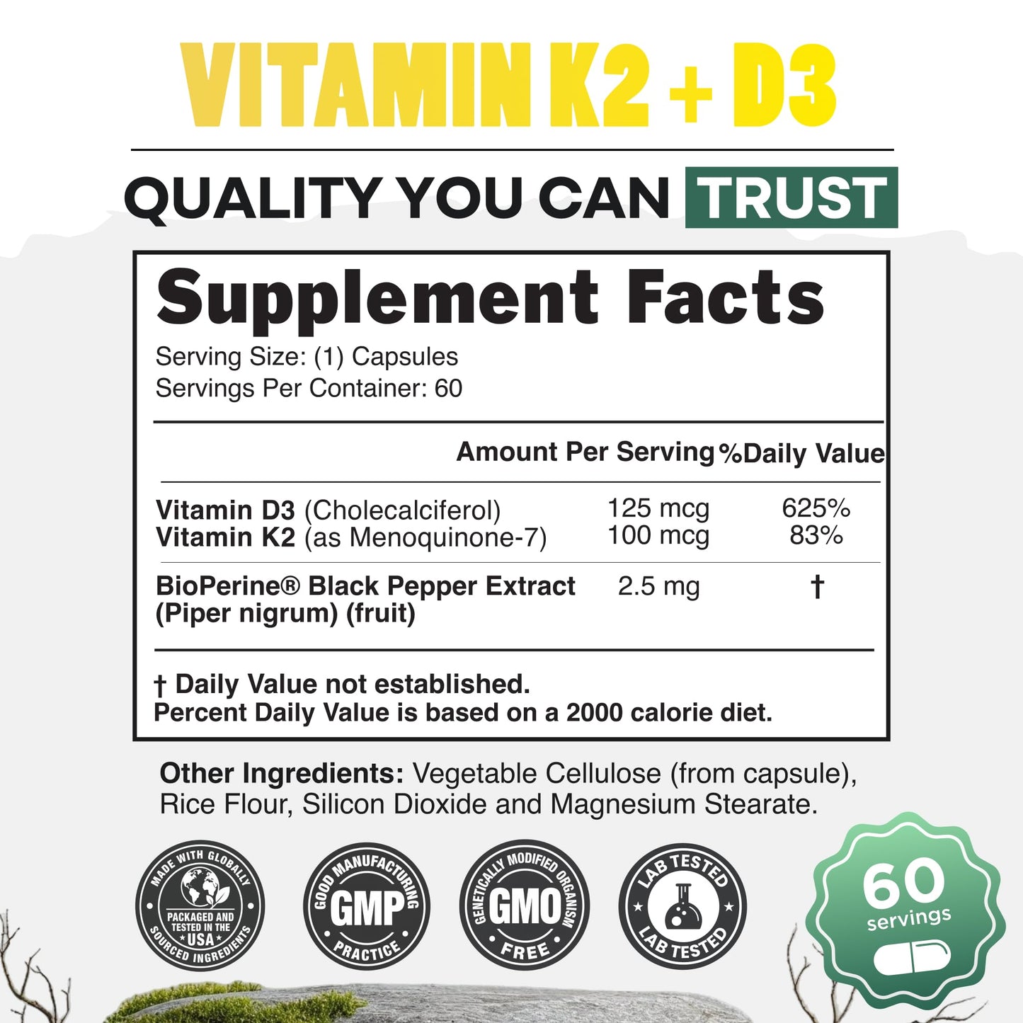 Wild Foods Vitamin D3 + K2 5000iu Capsule, 60 Capsules