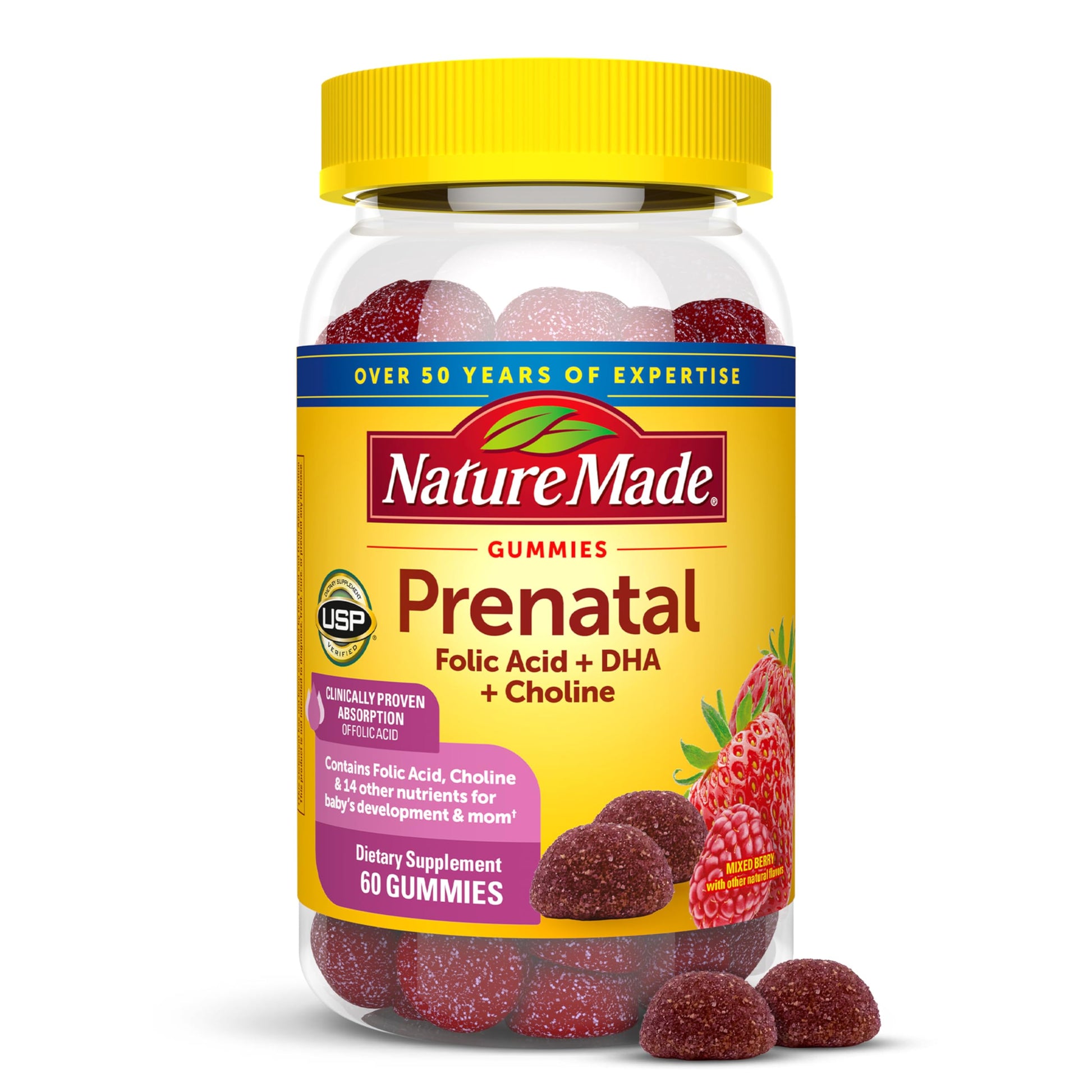 Nature Made Prenatal Gummies with DHA and Folic Acid, 60 Gummies