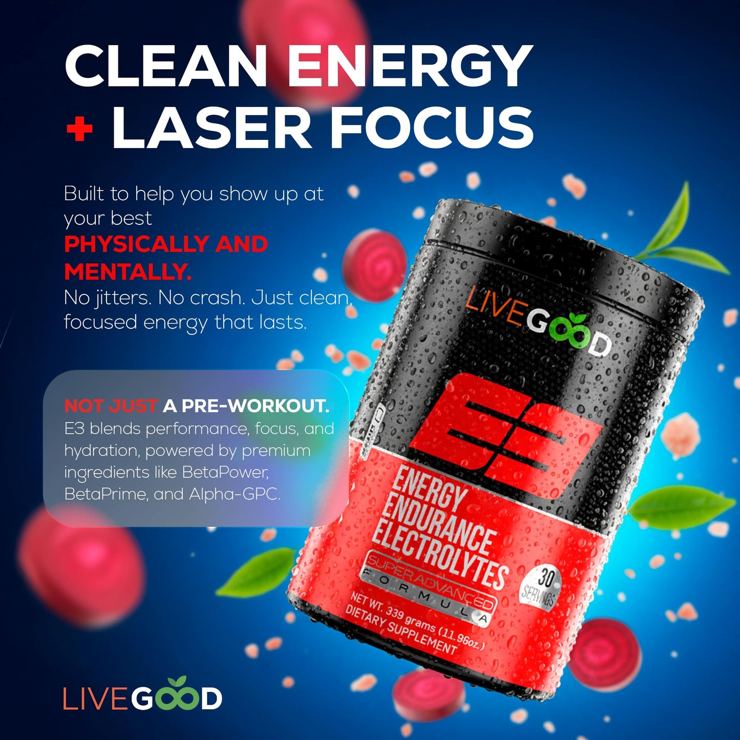 LIVEGOOD E3 Preworkout Powder, 11.96 Ounce