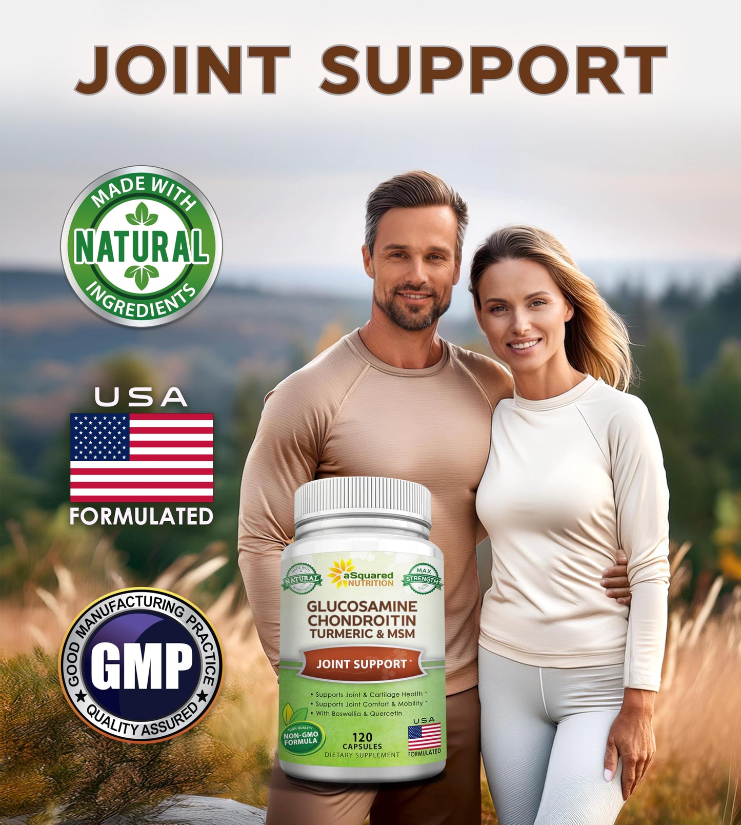 aSquared Nutrition Glucosamine Chondroitin Turmeric MSM Boswellia Capsules, 120 Count