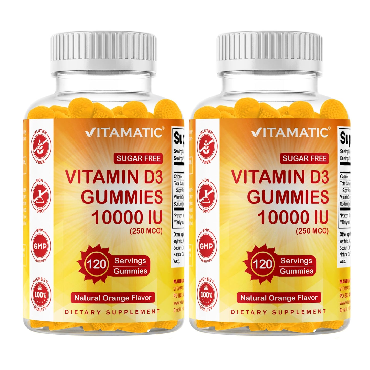 Vitamatic Sugar Free Vitamin D3 10000 IU - 120 Pectin Based Gummies, 240 Gummies