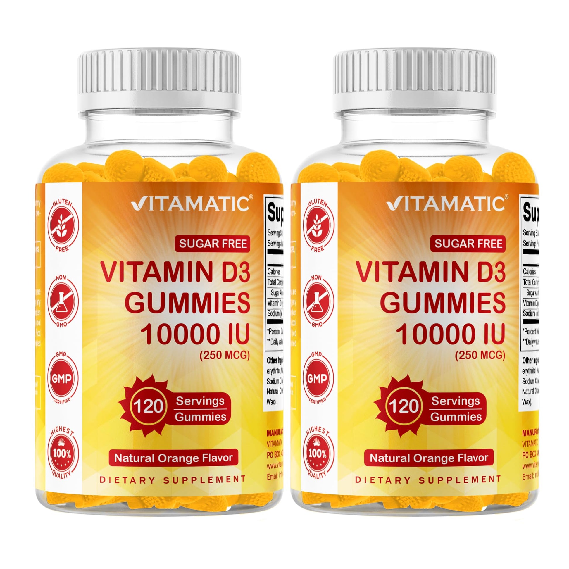Vitamatic Sugar Free Vitamin D3 10000 IU - 120 Pectin Based Gummies, 240 Gummies