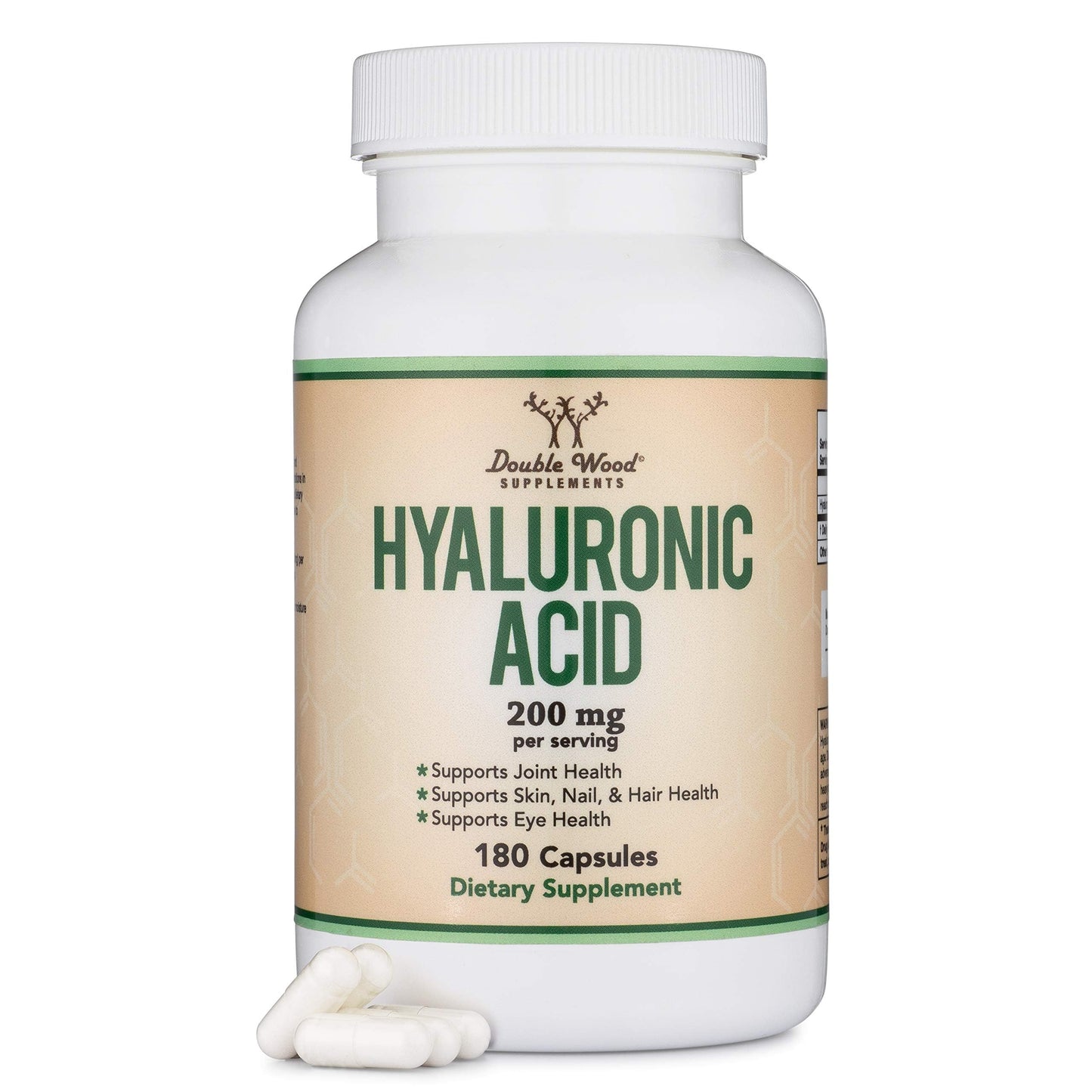 Double Wood Supplements Hyaluronic Acid 100mg/Cap (200mg Serving), Joint & Skin Support Capsule, 180 Capsules