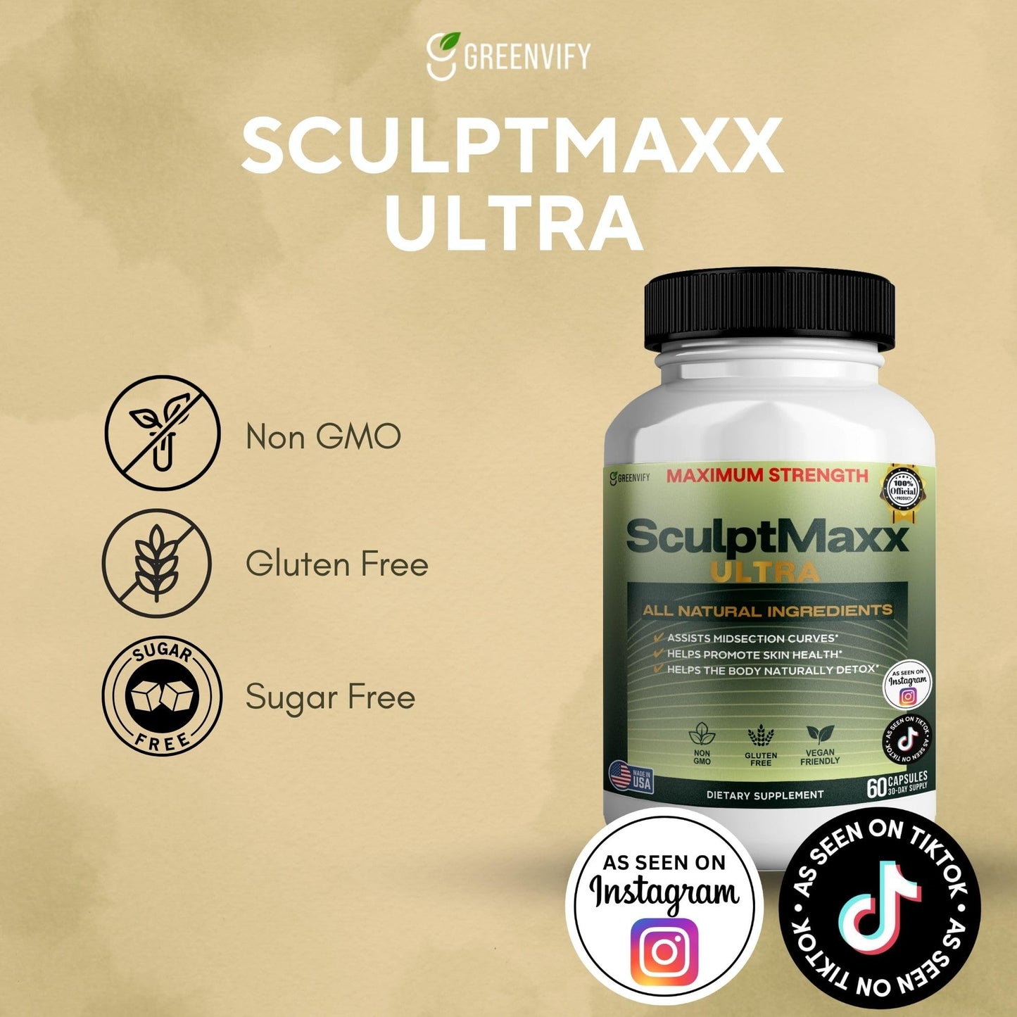 GREENVIFY SculptMaxx Ultra Maximum Strength Natural Dietary Supplement, 60 Capsules