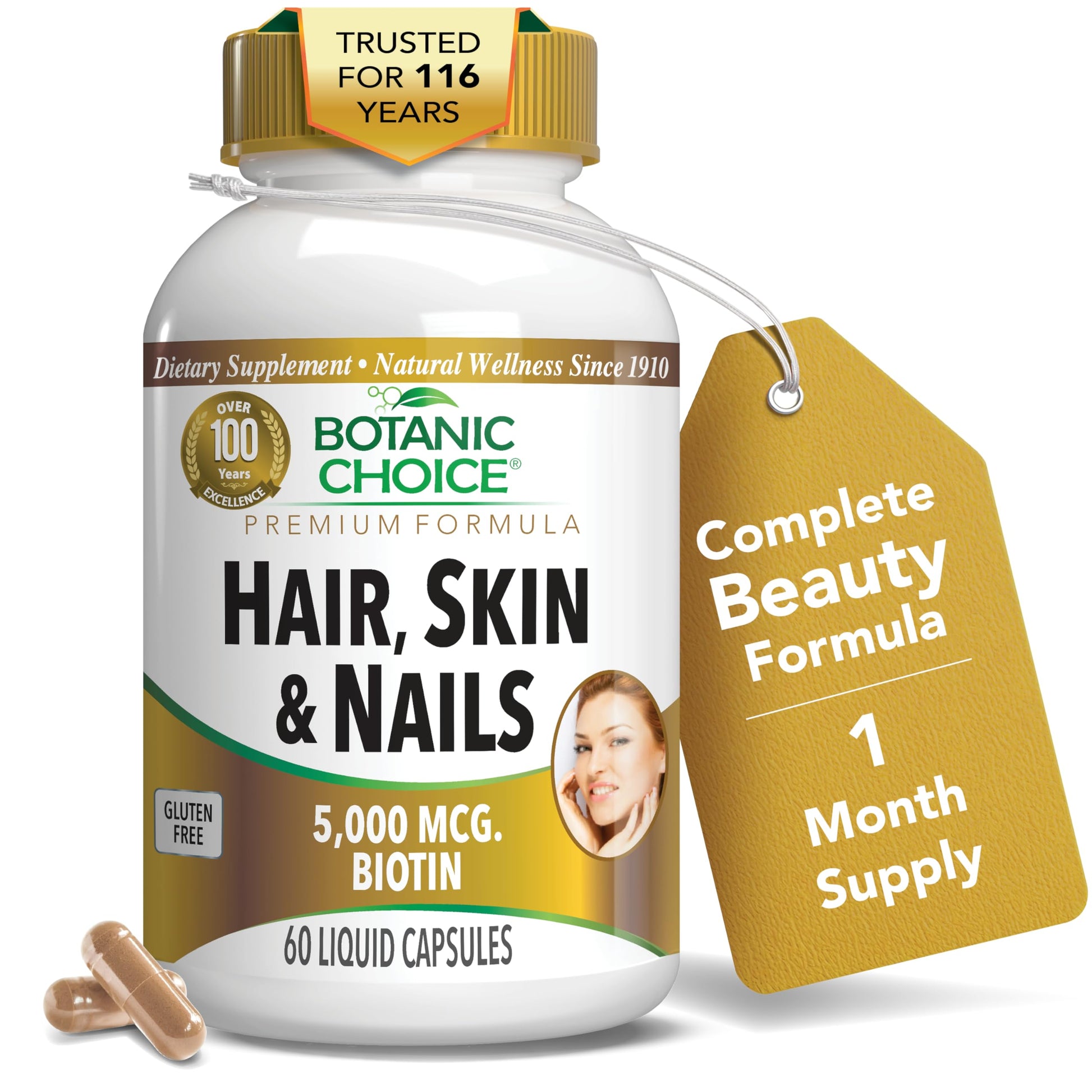 Botanic Choice Biotin Hair Skin and Nails Vitamins Capsules 60 Count