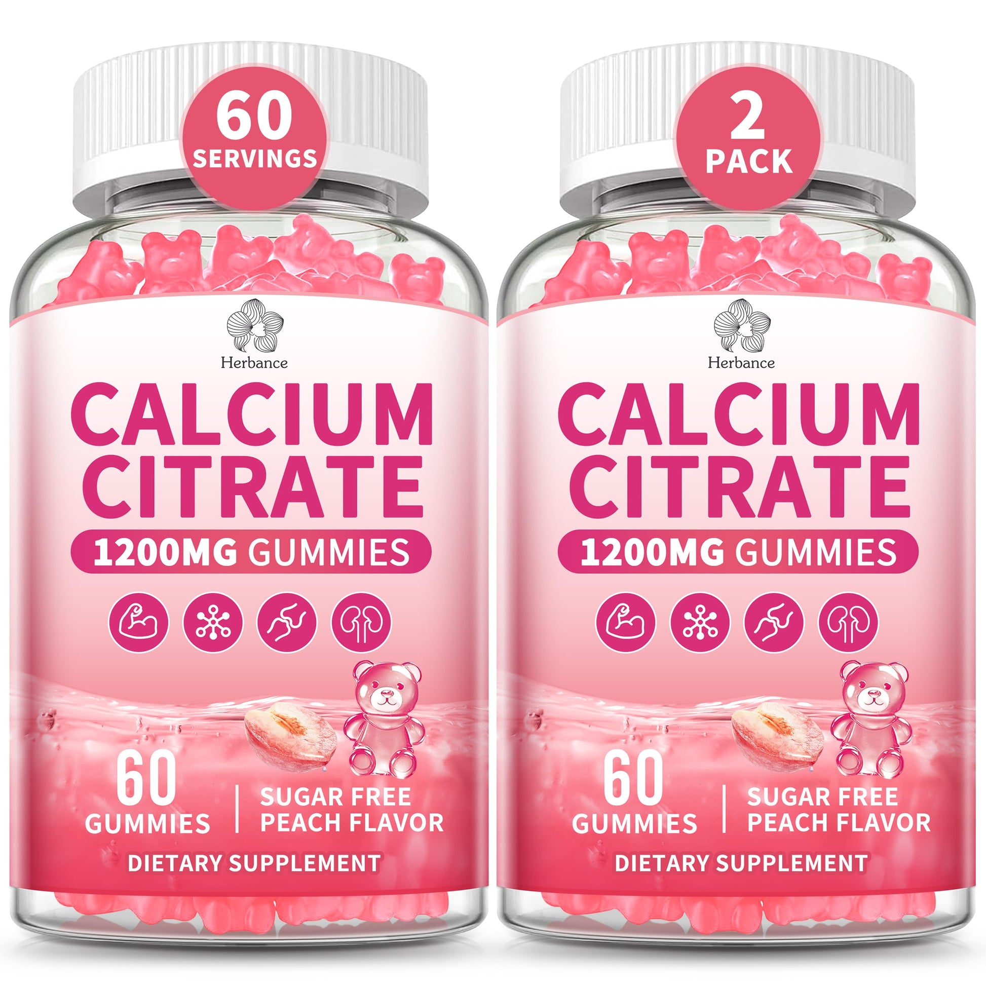 Herbance Calcium Citrate 1200 mg Gummies for Adults & Kids, 120 Gummies