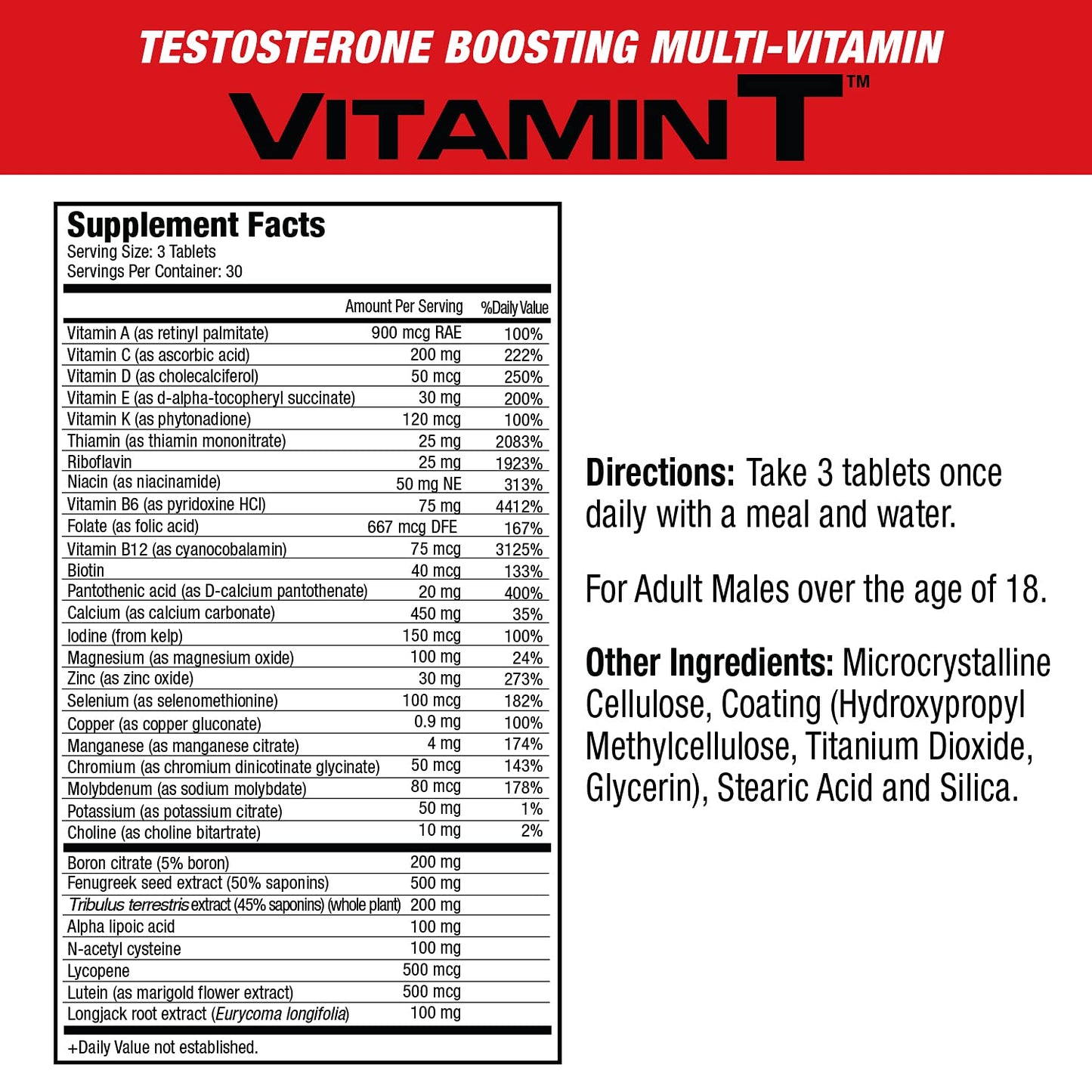 MuscleMeds Vitamin T Daily Complete Multivitamin for Men Capsule, 90 Count