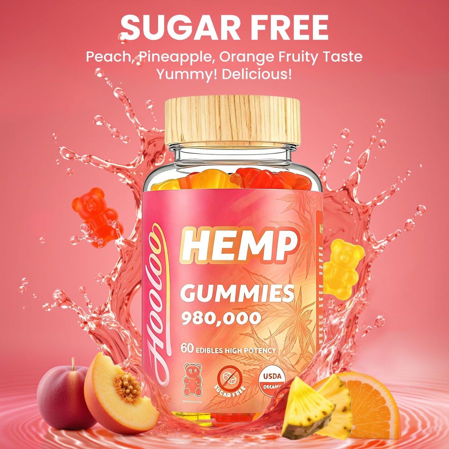 HOOLOO Hemp Gummies Gummy, 120 Count