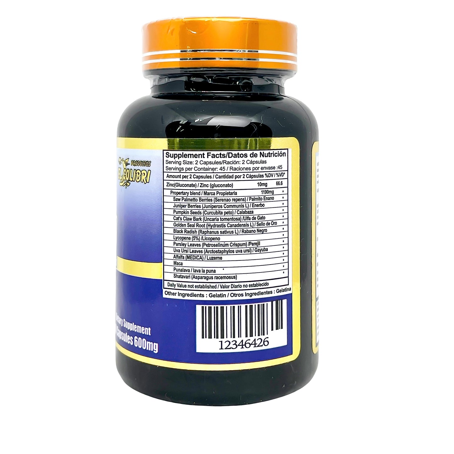 Productos El Colibri Prostata Reforsada Saw Palmetto Proprietary Blend 600mg 90 Capsules