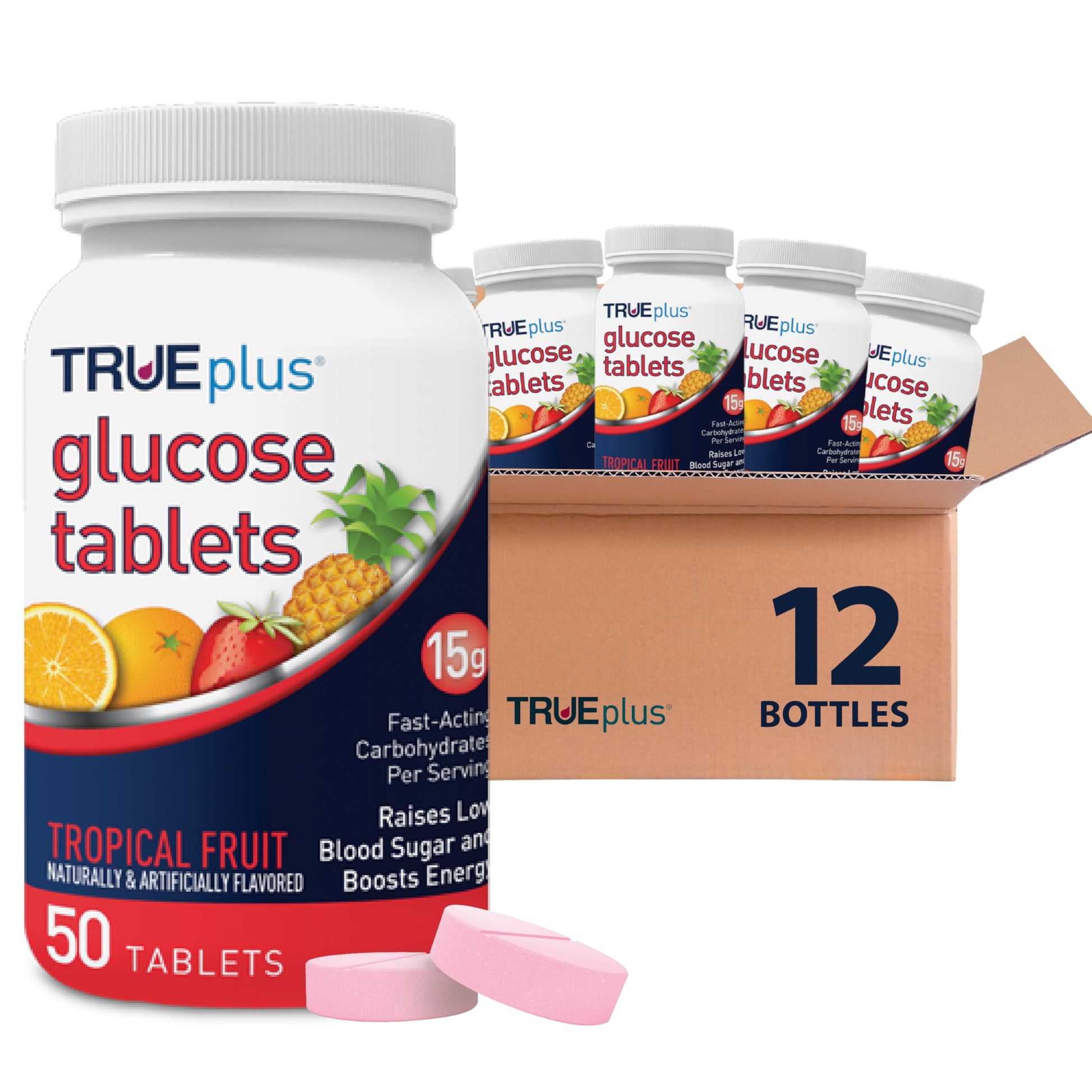 TRUEplus Glucose Tablets Tropical Fruit Flavor, 50 Count