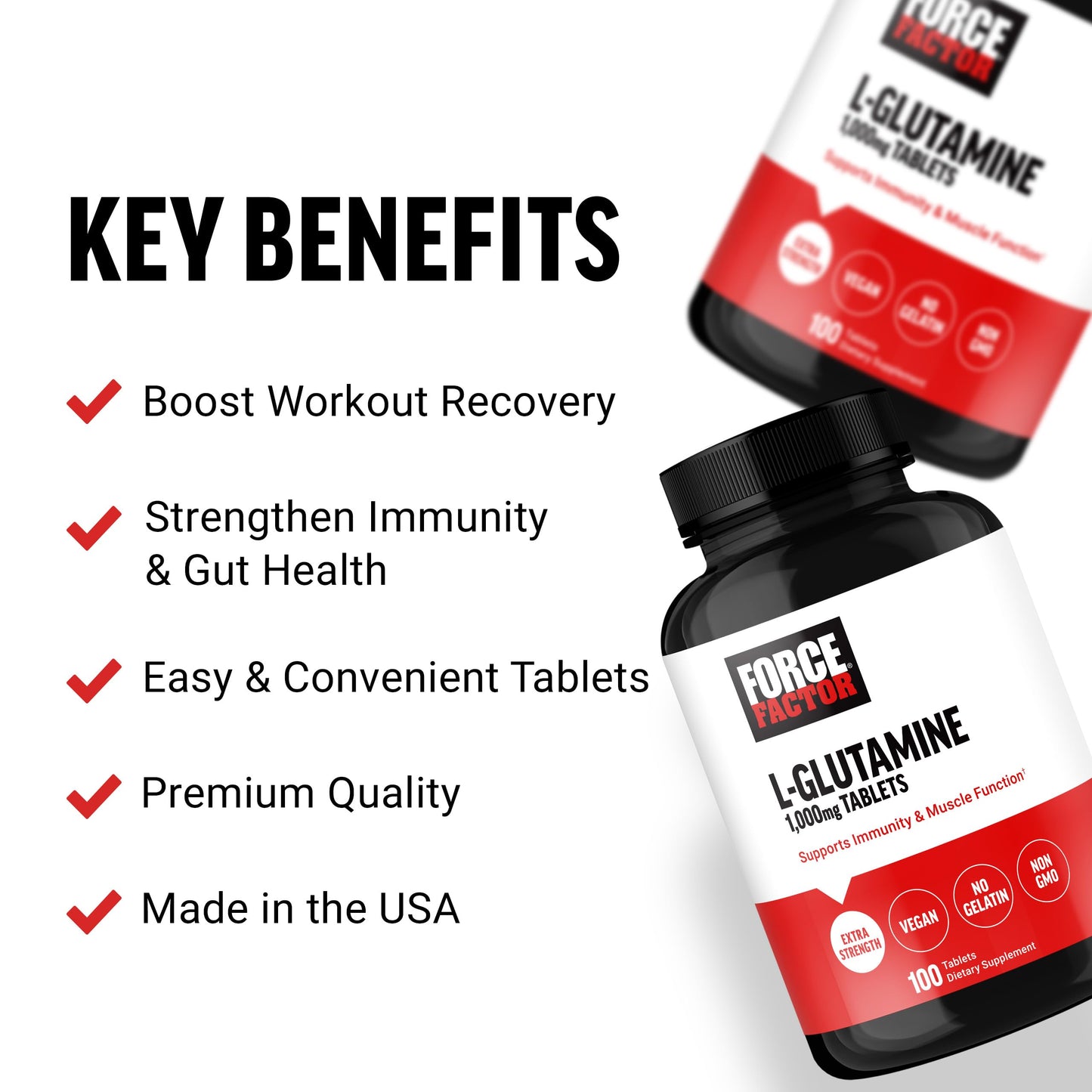 Force Factor L-Glutamine 1000mg Tablets, 100 Count