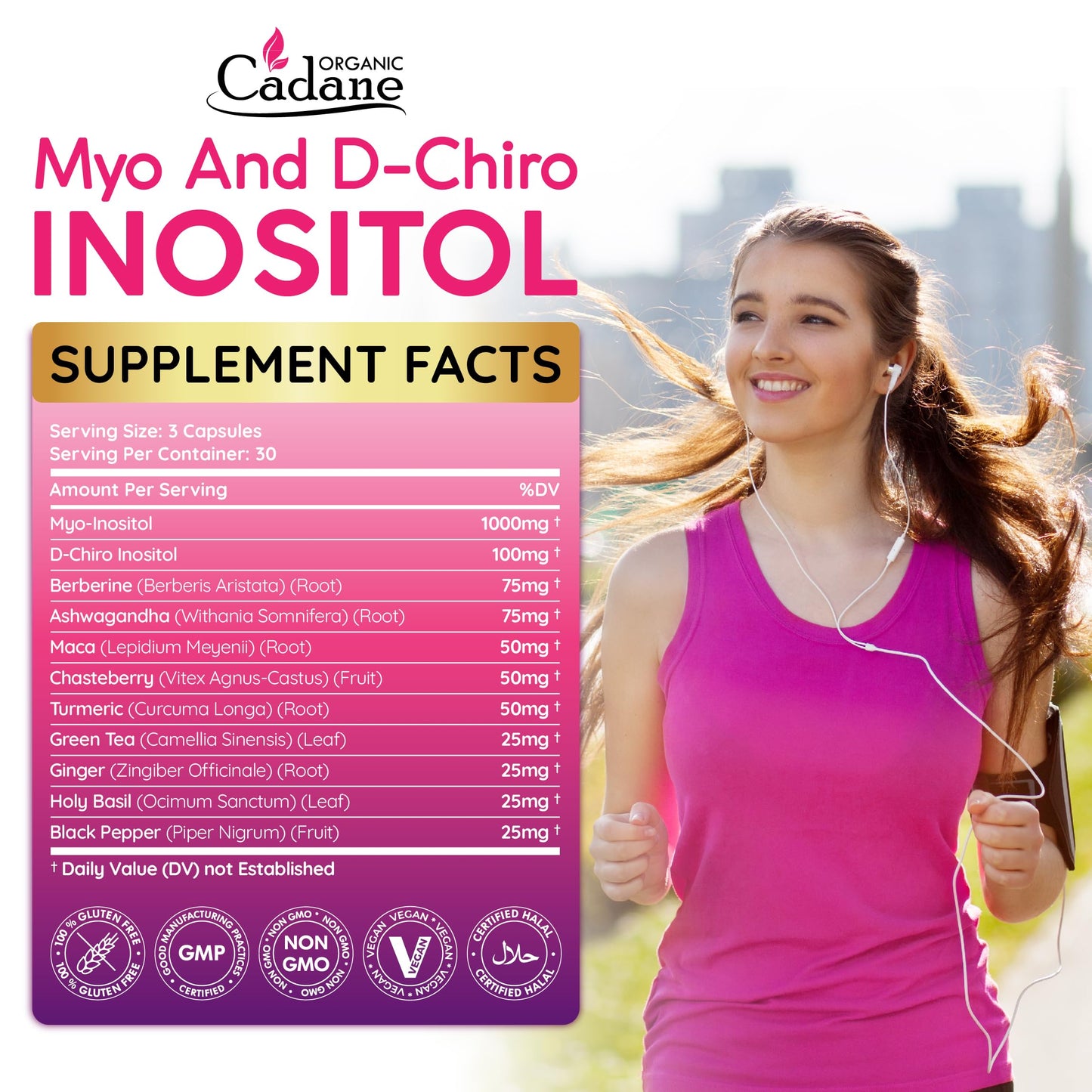 Organic Cadane Myo-Inositol and D-Chiro Inositol Capsules, 90 Capsules