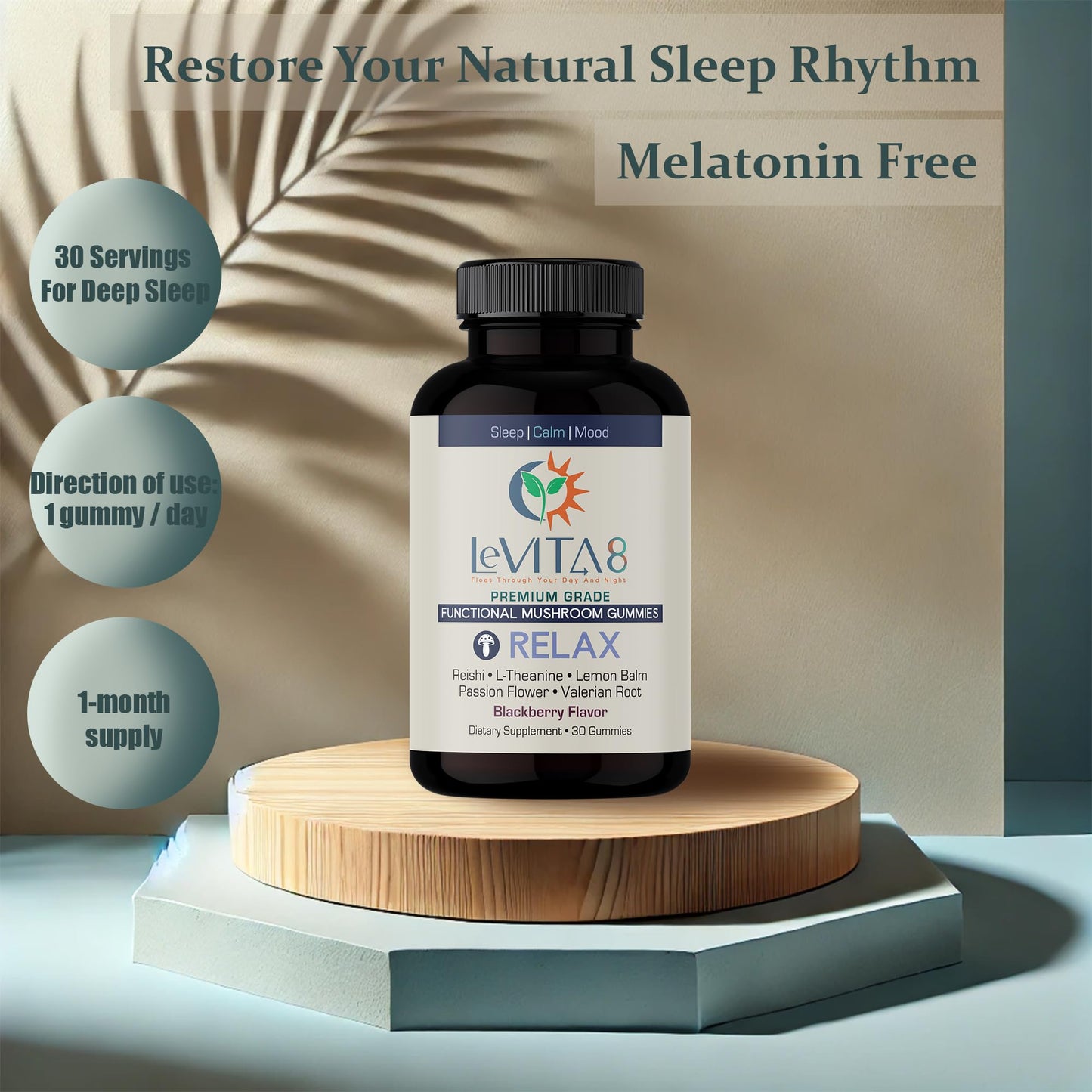 LEVITA8 Reishi Mushroom Sleep Gummies, 30 Count