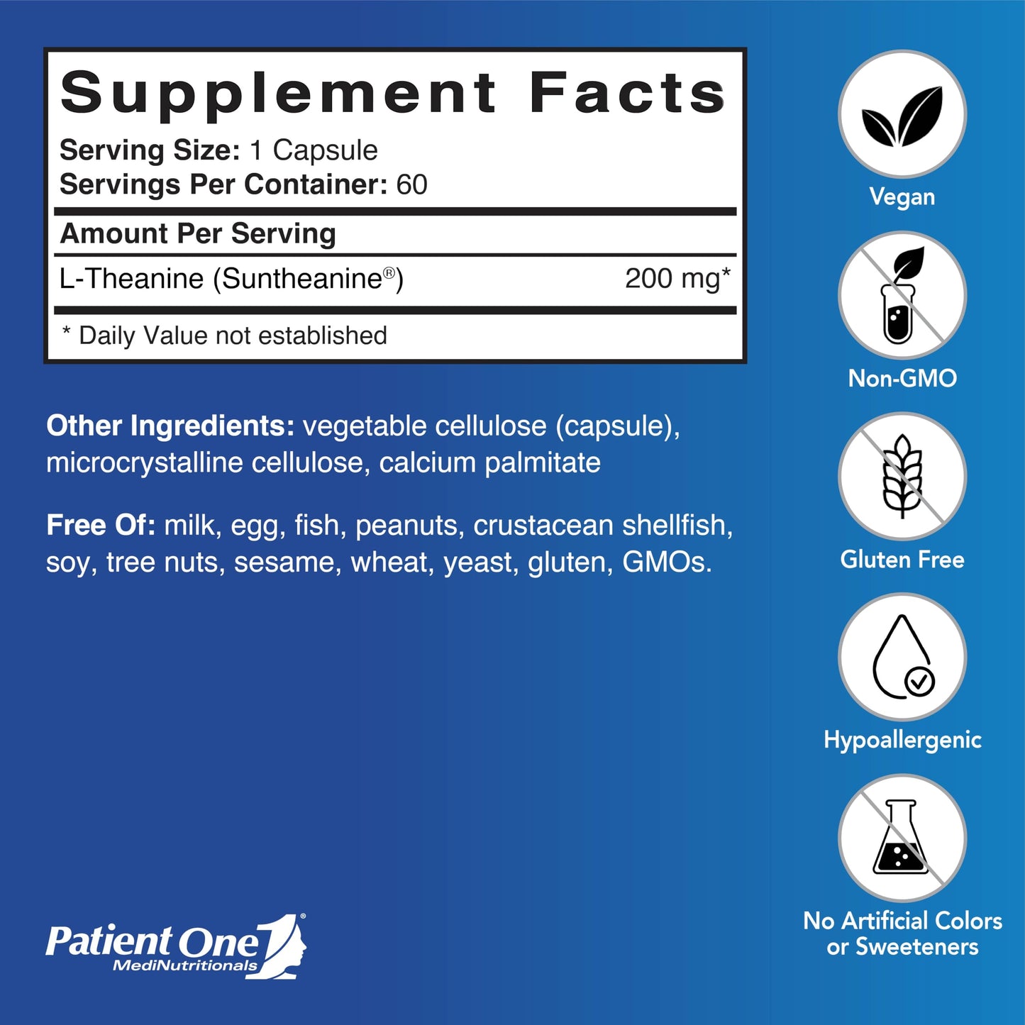 Patient One Theanine 200 mg 60 Capsules