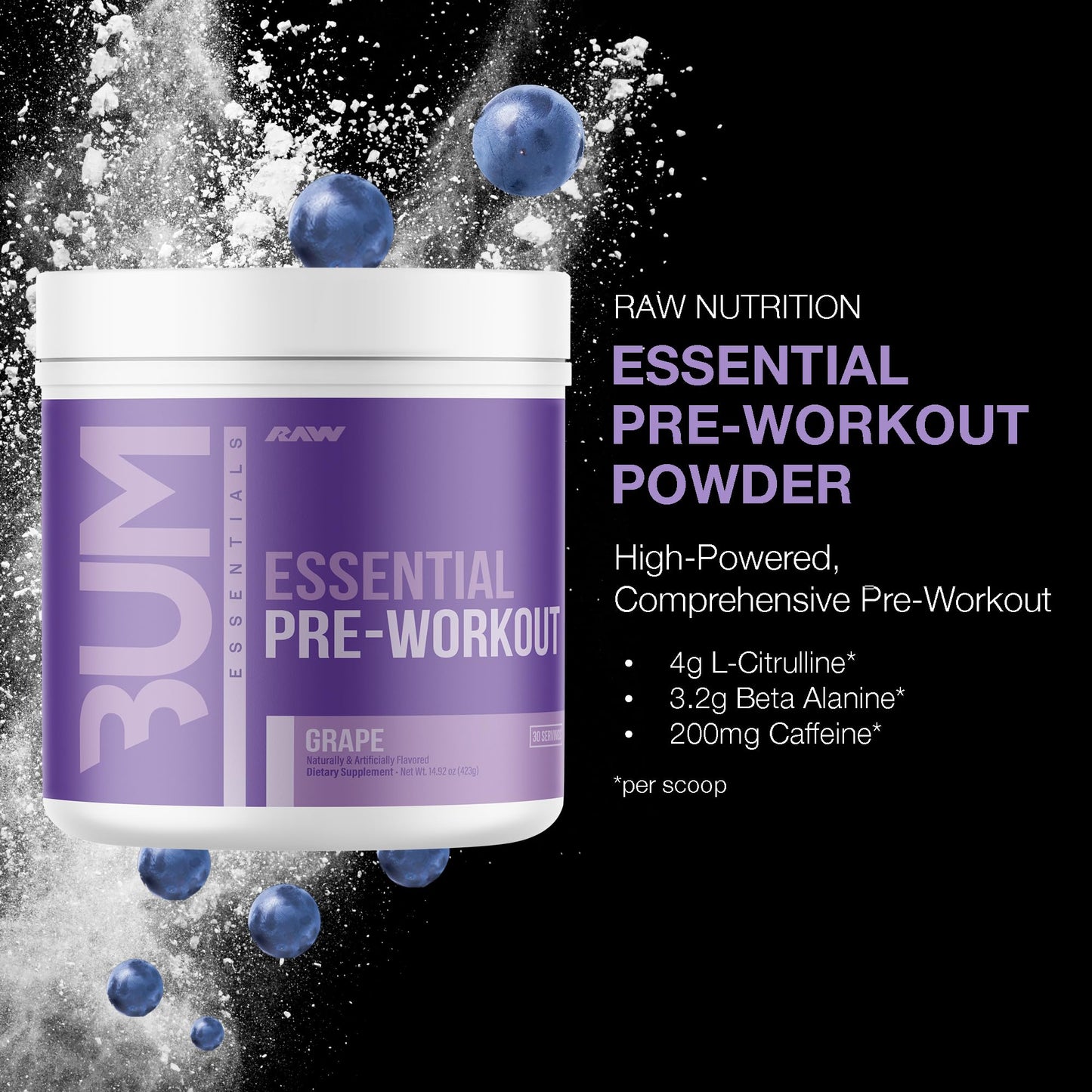 RAW Essential Pre-Workout Powder, 14.92 Ounce