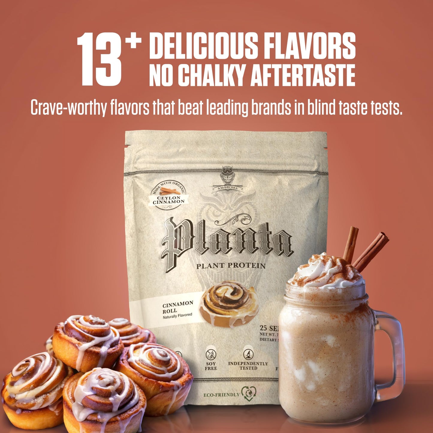 Ambrosia Plant Based Protein Powder Cinnamon Roll, 25 Servings
