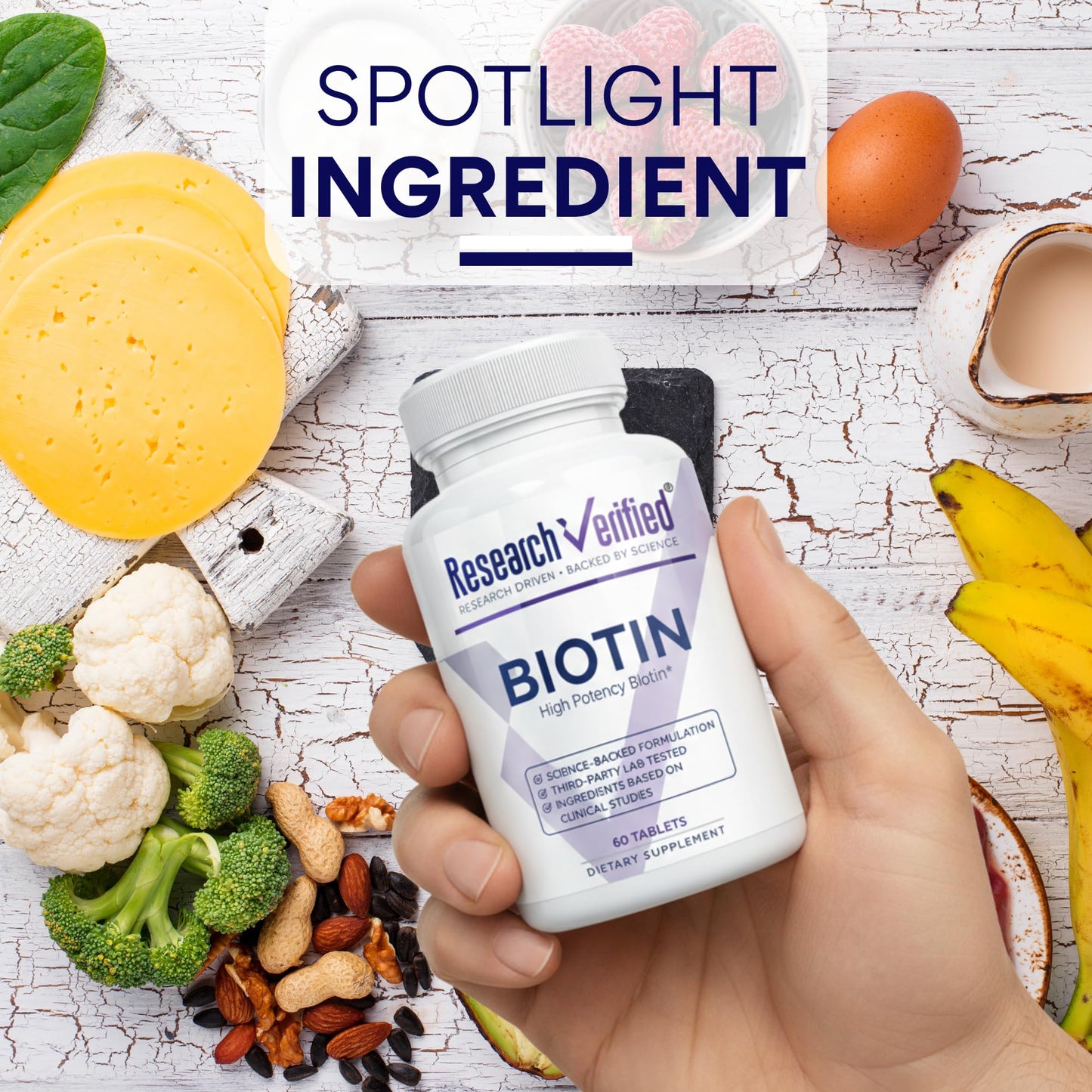 Research Verified Biotin – Pure Extra Strength Biotin 10000mcg – Hair Skin and Nails Vitamin – Third-Party Tested, Made in USA Tablet, 60 Tablets