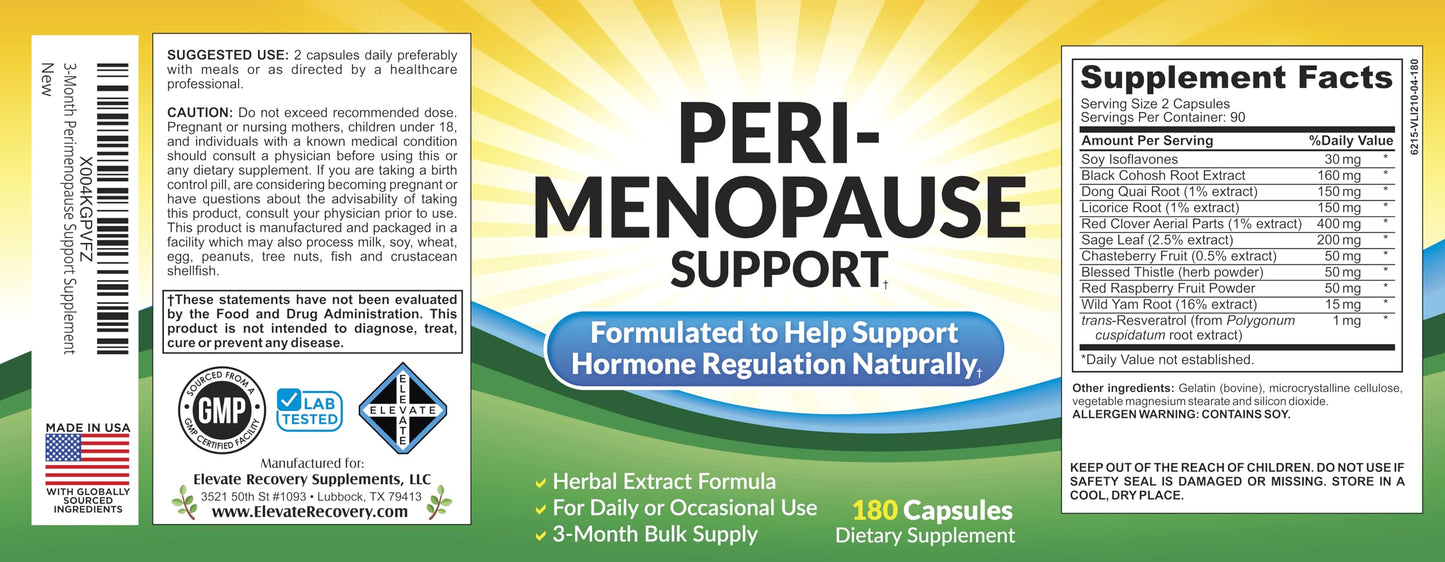 Elevate Recovery Supplements Perimenopause Support Supplement Blend, 180 Capsules