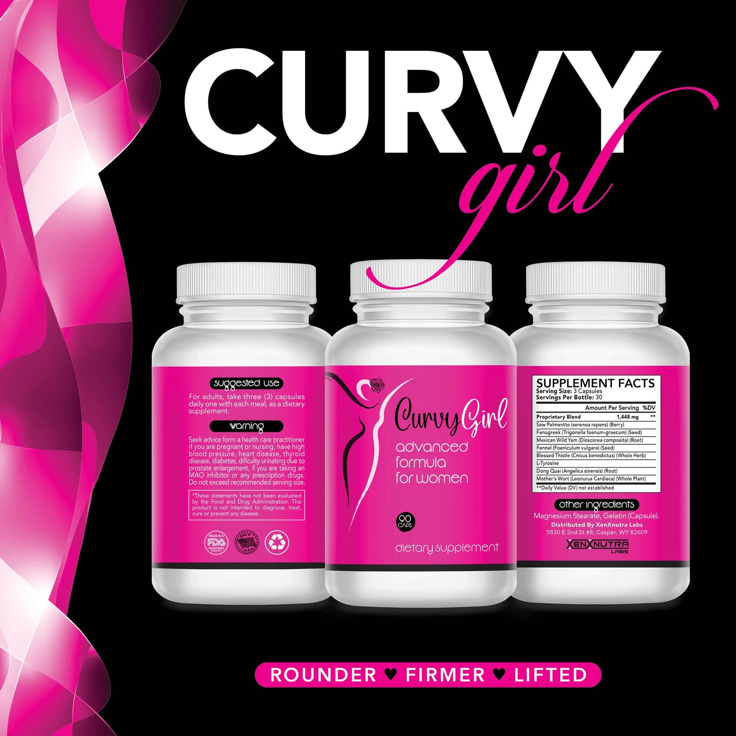 XENXNUTRA LABS Curvy Girl – Natural Herbal Formula to Support a Fuller, Feminine Shape – Nourish Curves, Balance Hormones, and Build Body Confidence – Fenugreek, Fennel, Wild Yam & More – 90 Vegan Capsules