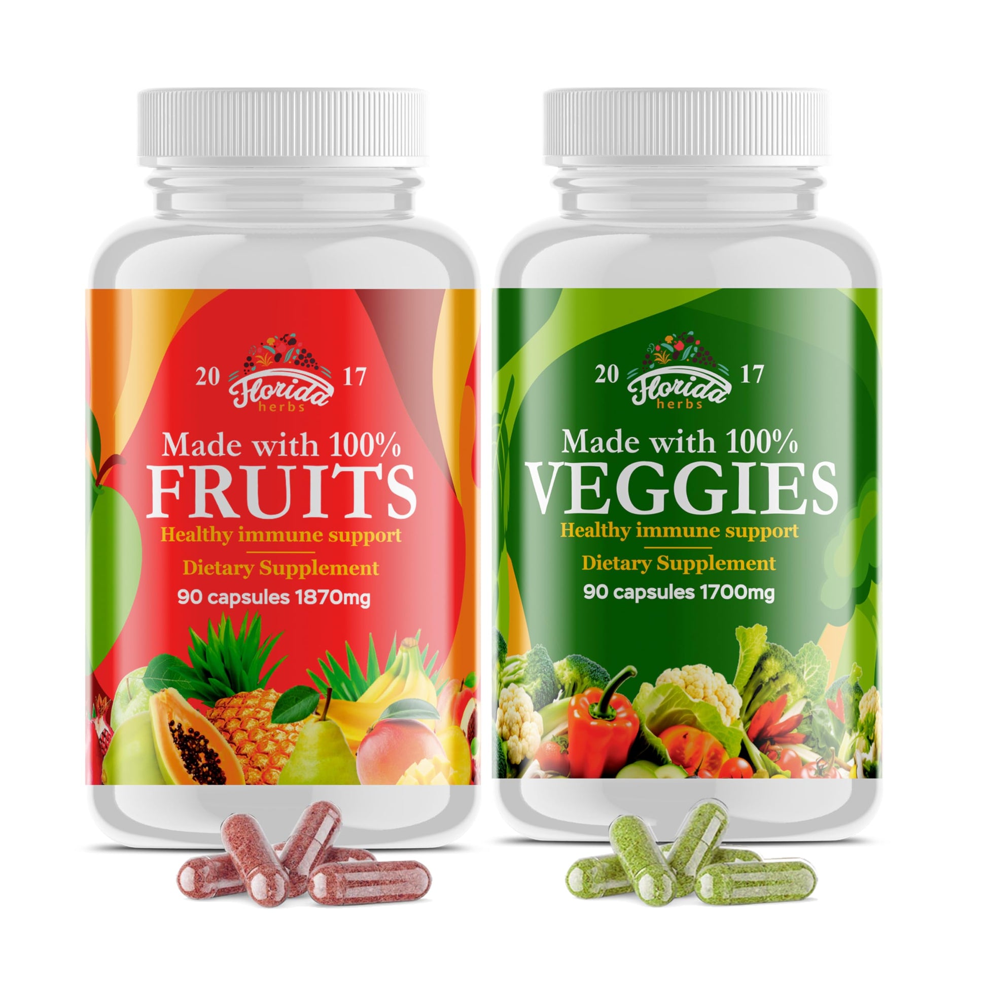 FLORIDA HERBS Fruits and Vegetables Supplement Capsules 90 Count