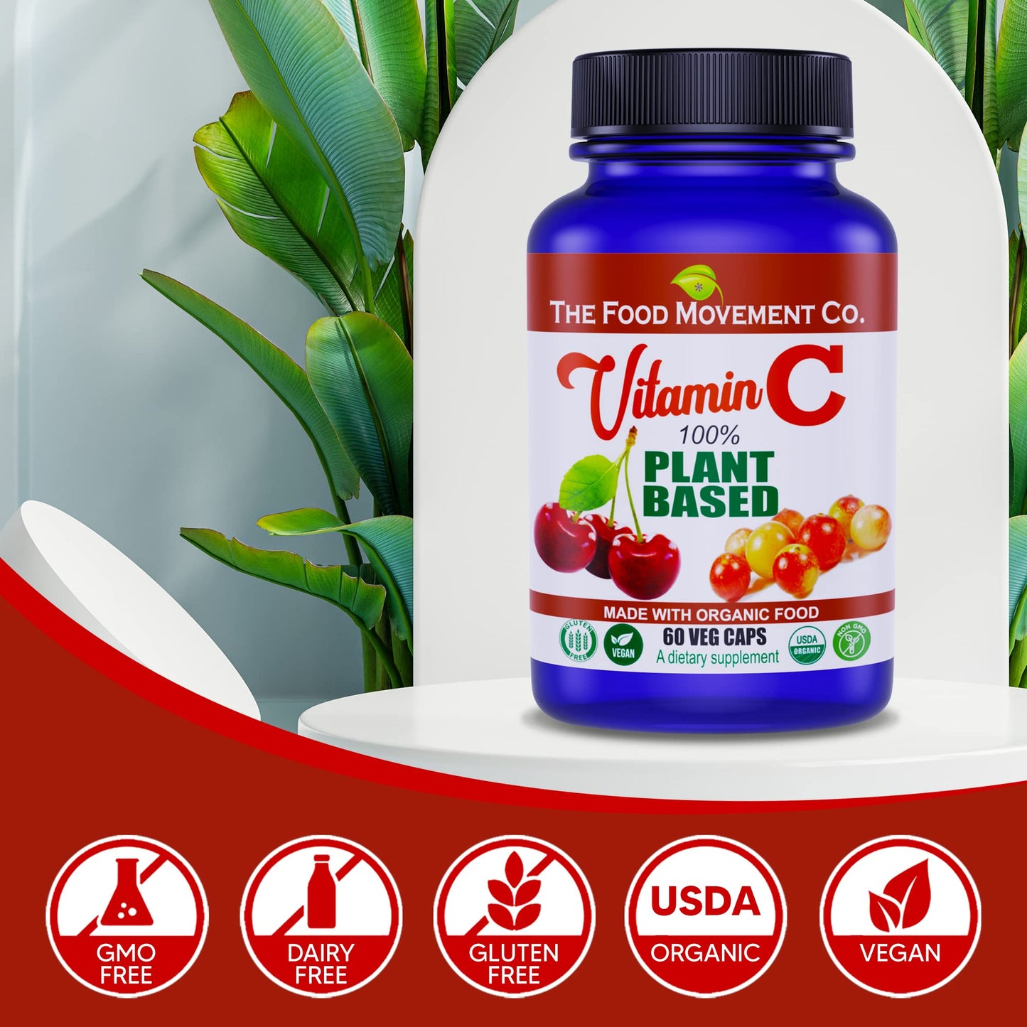 The Food Movement Co. 100% Plant-Based Vitamin C Capsules, 60 Count