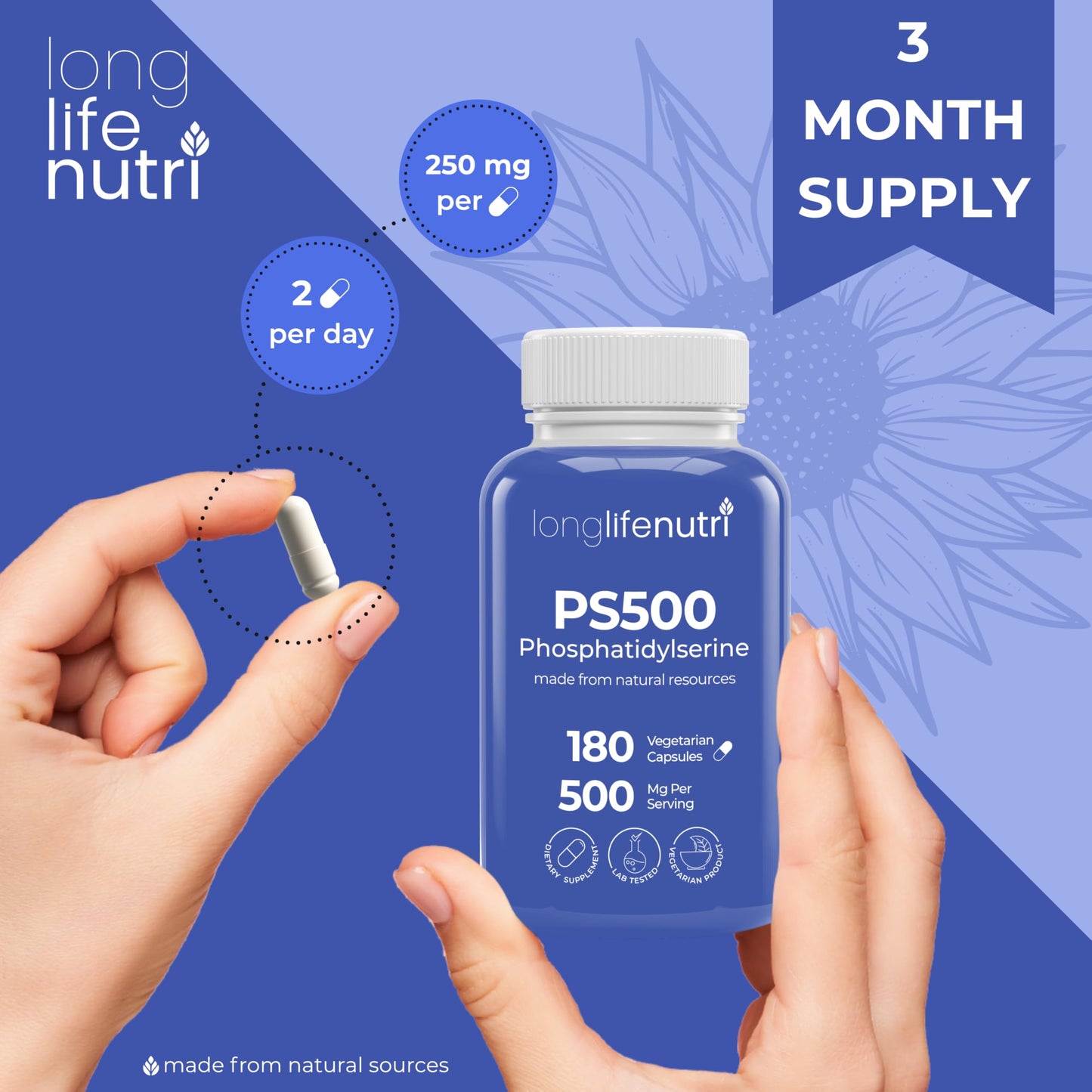 LongLifeNutri Phosphatidylserine Pure 500mg Capsule, 180 Count