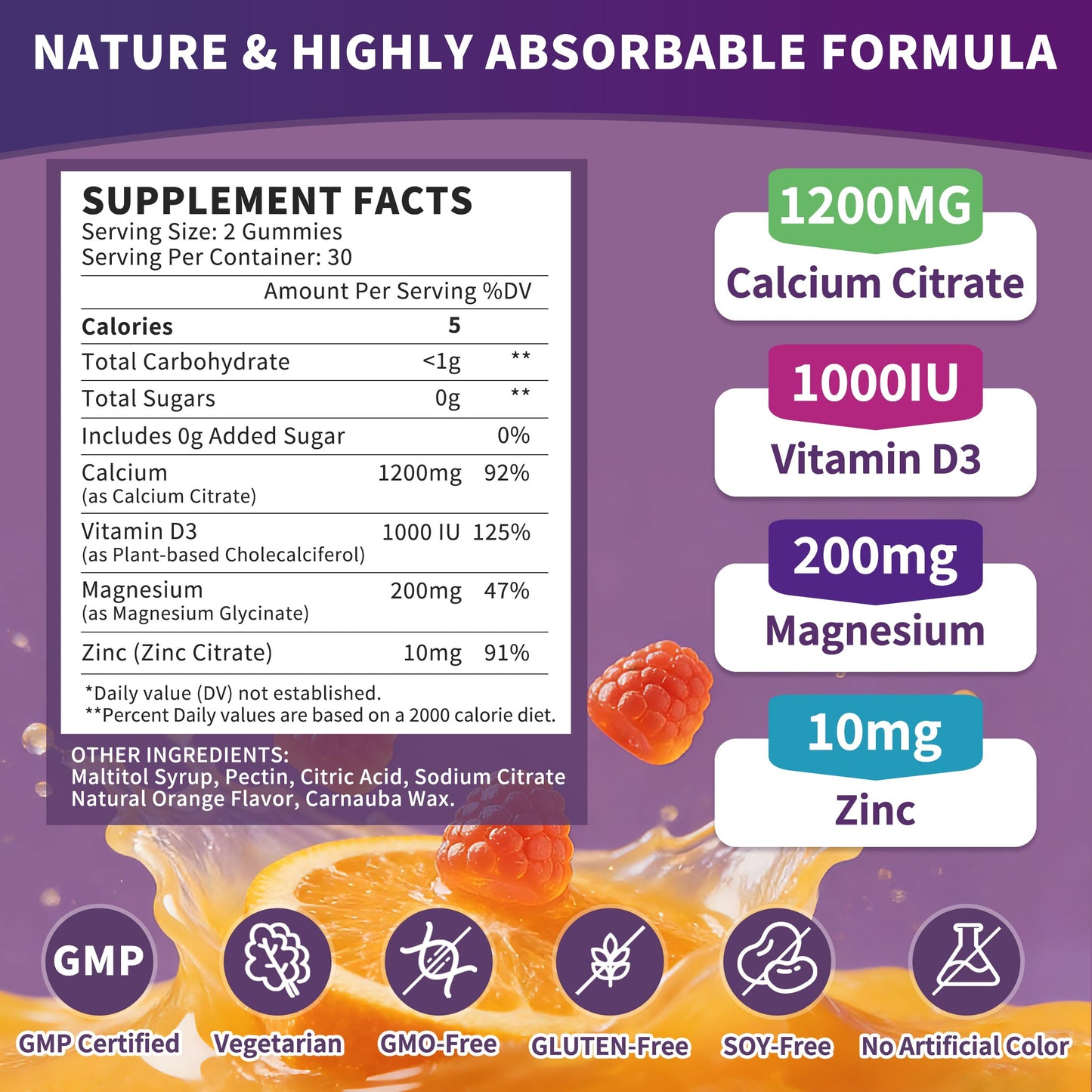 Wanish Calcium Citrate 1200 mg for Women, Calcium Magnesium Zinc Vitamin D3 Gummies, 180 Count