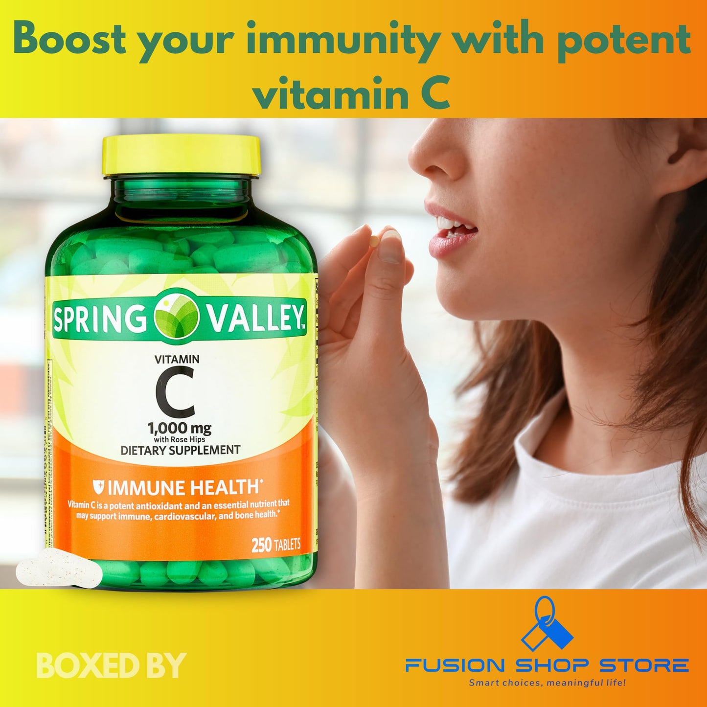 Fusion Shop Store Vitamin C 1000mg with Rose Hips, 250 Tablets