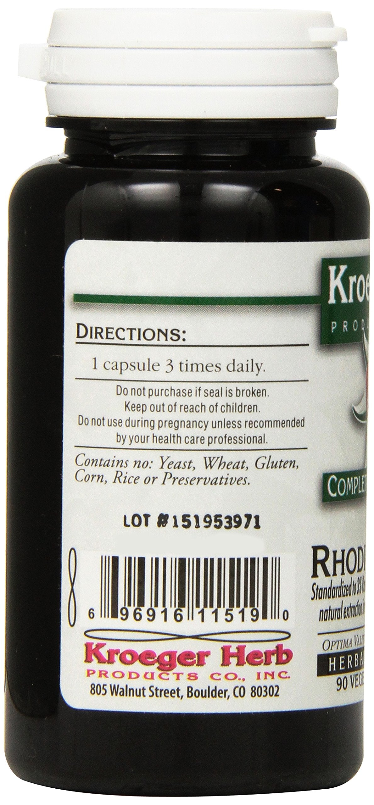 Kroeger Herb Products Rhodiola Rosea Capsule, 90 Count