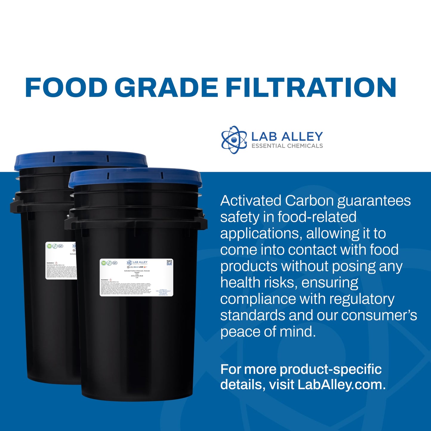 Lab Alley Activated Carbon (Charcoal), Granular, Food Grade, Kosher Certified, GMO-Free, Powder, 50 lb, 1 Count