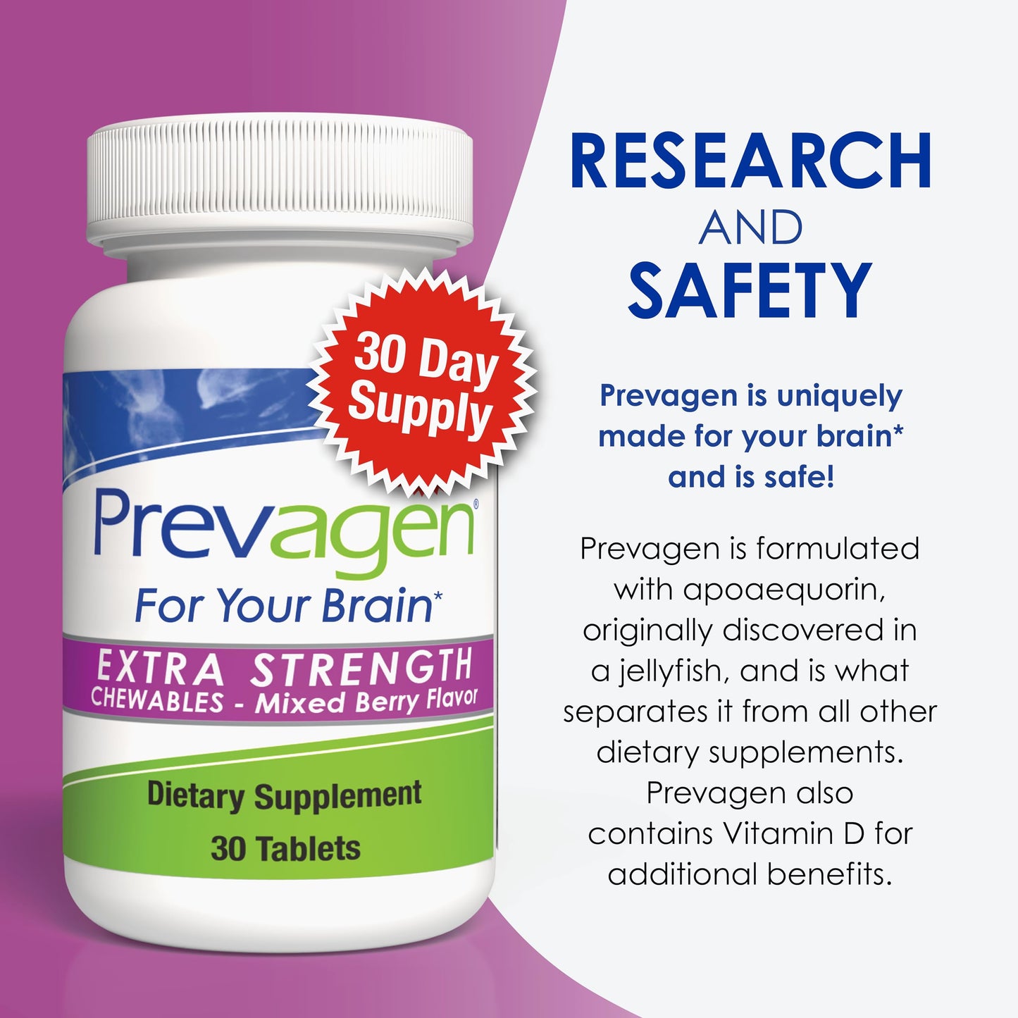 Prevagen Extra Strength Mixed Berry Chewables, 30 Count