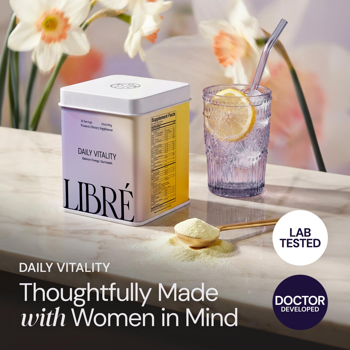 Libré Daily Vitality Doctor-Developed Multivitamin Powder for Women 18+ with Creatine, NMN, Probiotics, Omega-3 & CoQ10, 6.9 Ounce