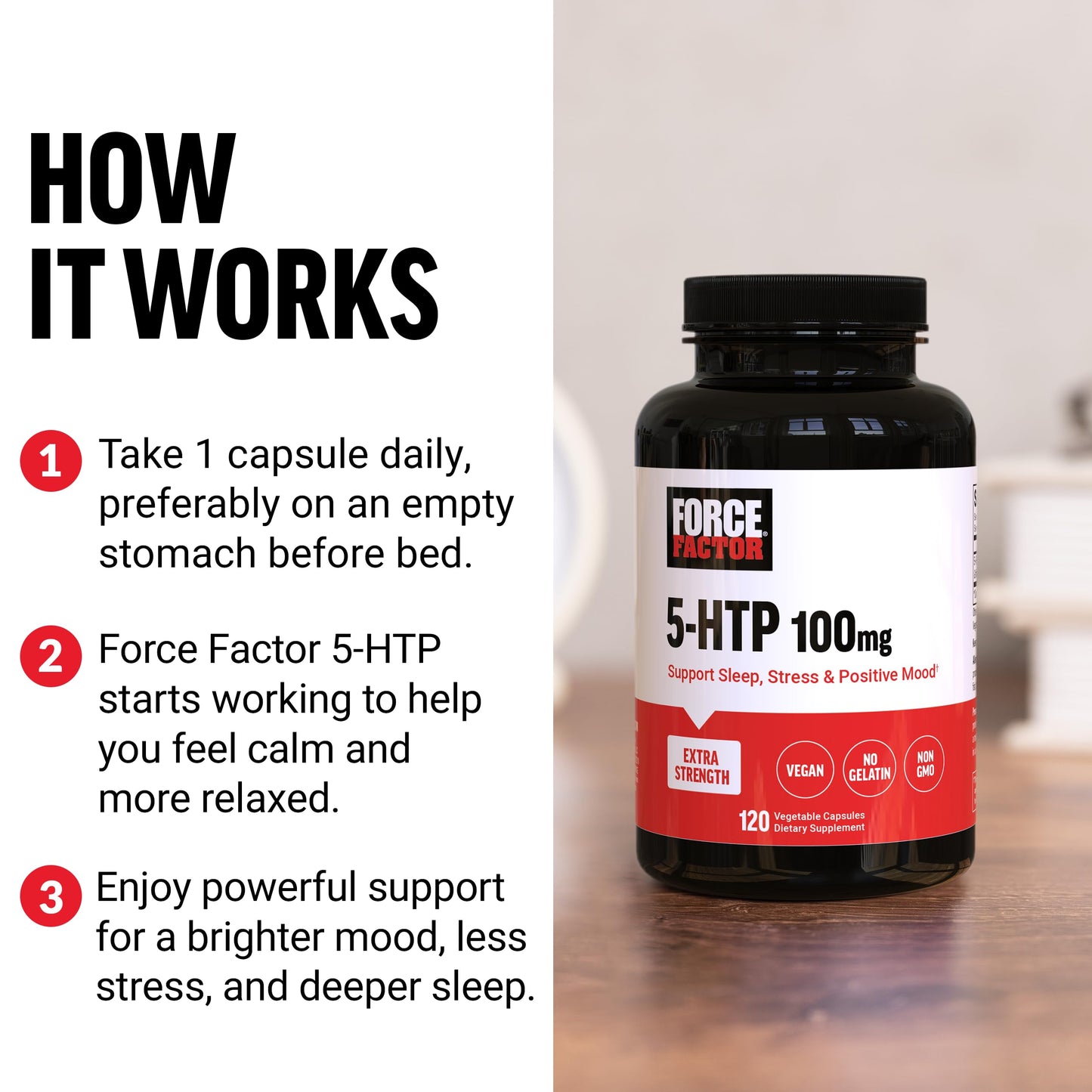 Force Factor 5HTP Sleep Aid & Mood Support Supplement, 120 Capsules