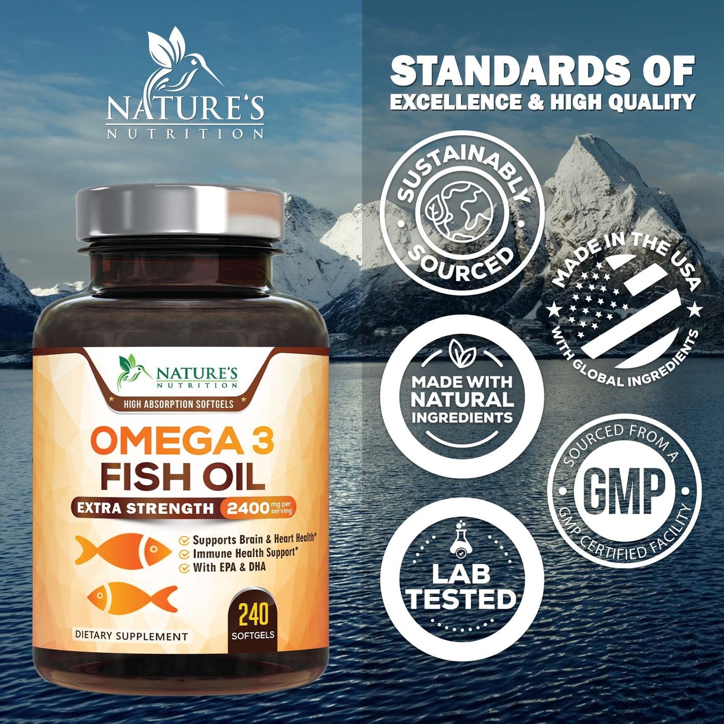 Nature's Nutrition Omega-3 Fish Oil Supplements Softgels 240