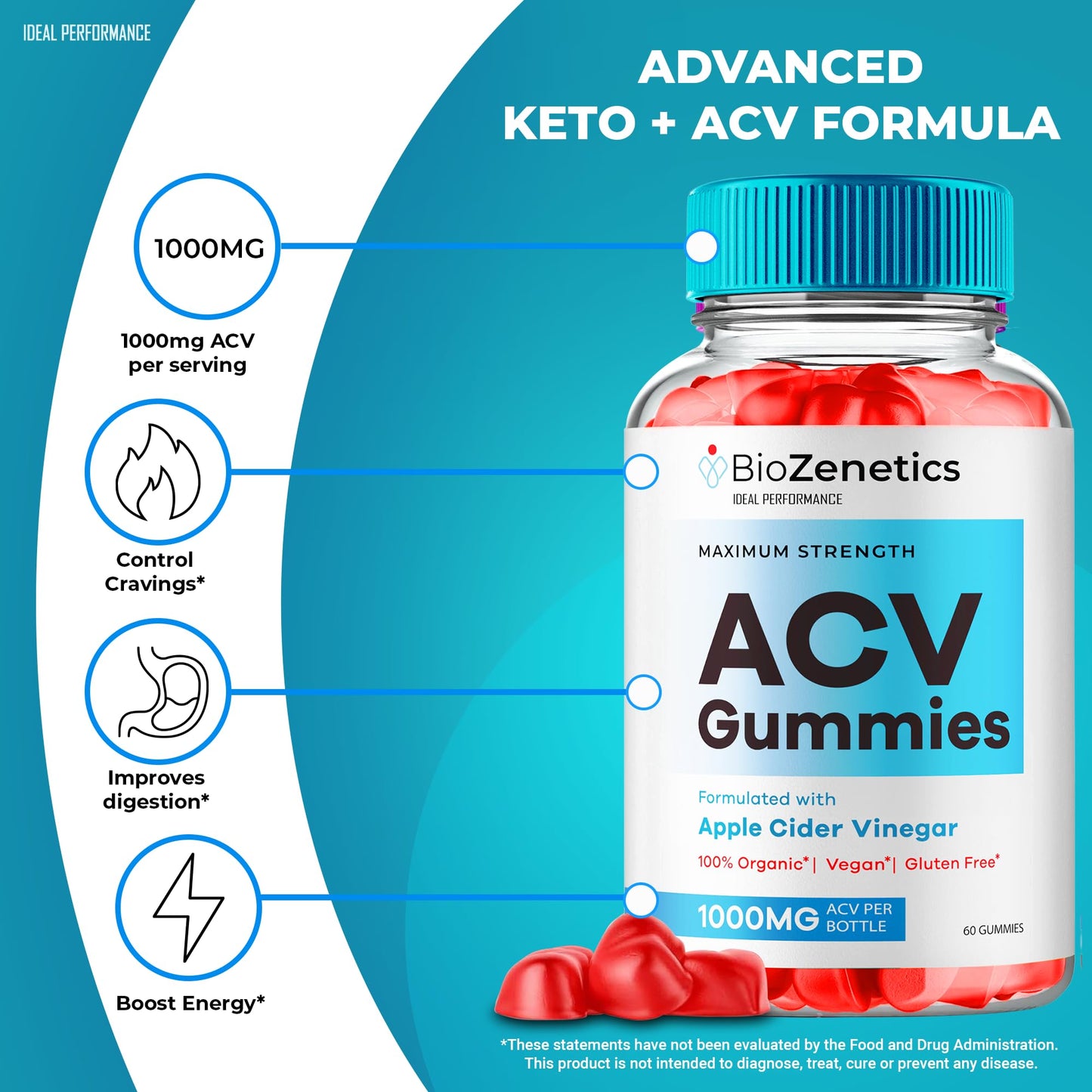 IDEAL PERFORMANCE BioZenetics Keto + ACV Gummies, 120 Gummies