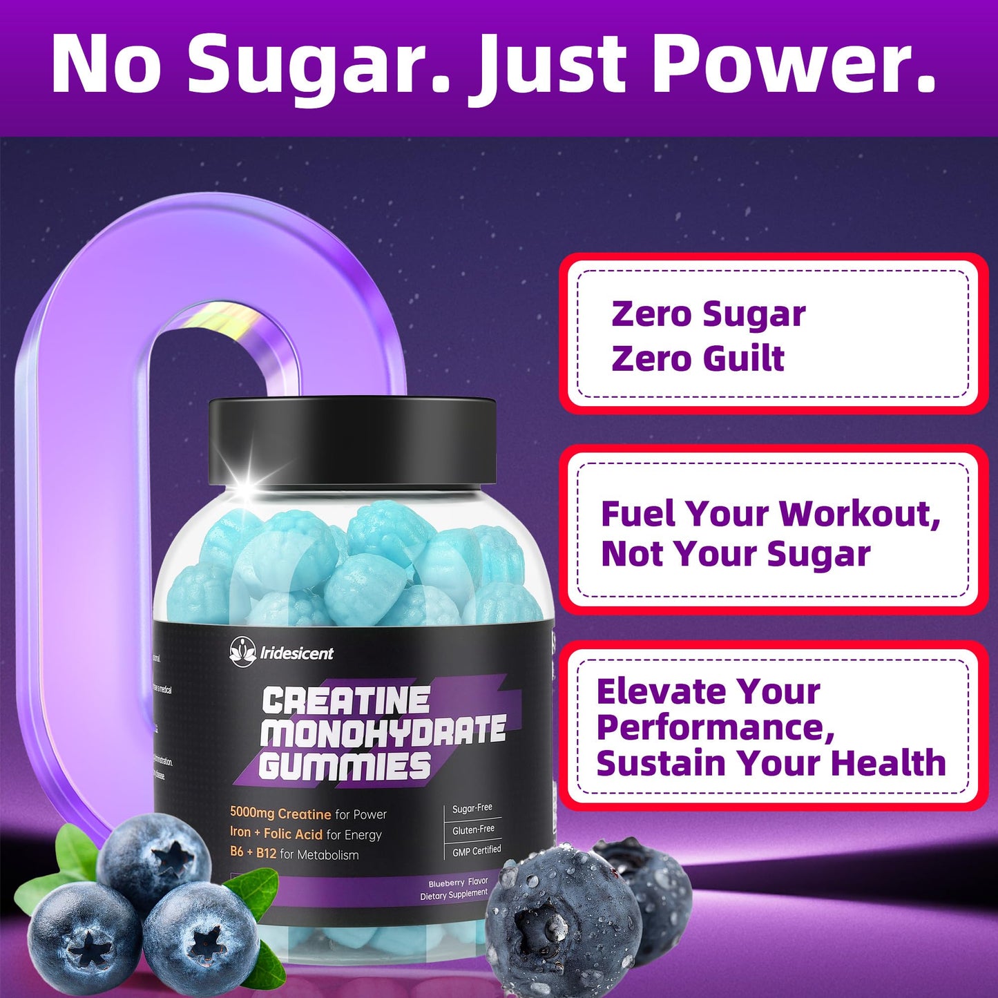 IRIDESICENT Creatine Monohydrate Gummies, 90 Count