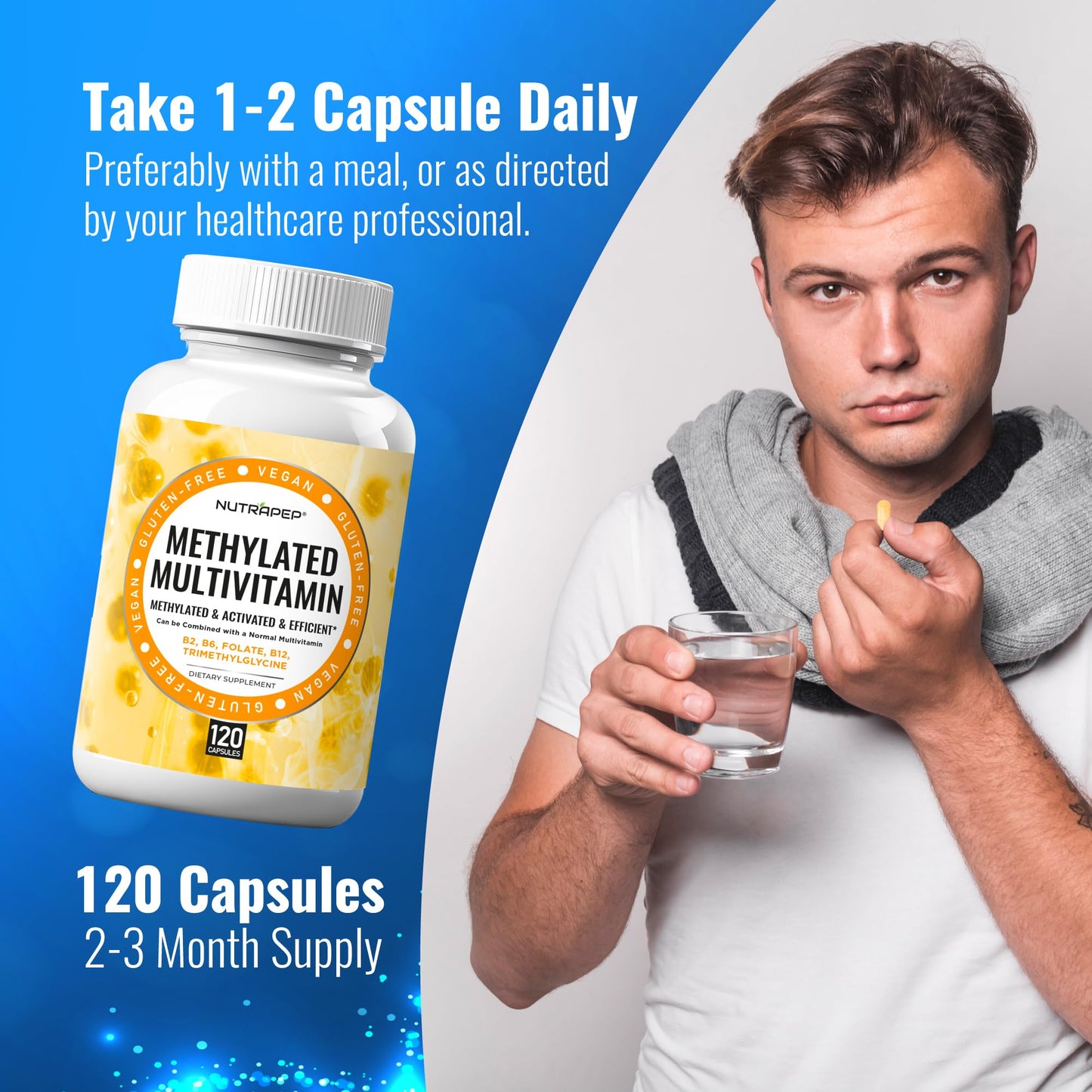 NutraPep Methylated Multivitamin for Men and Women Capsules 120 Count