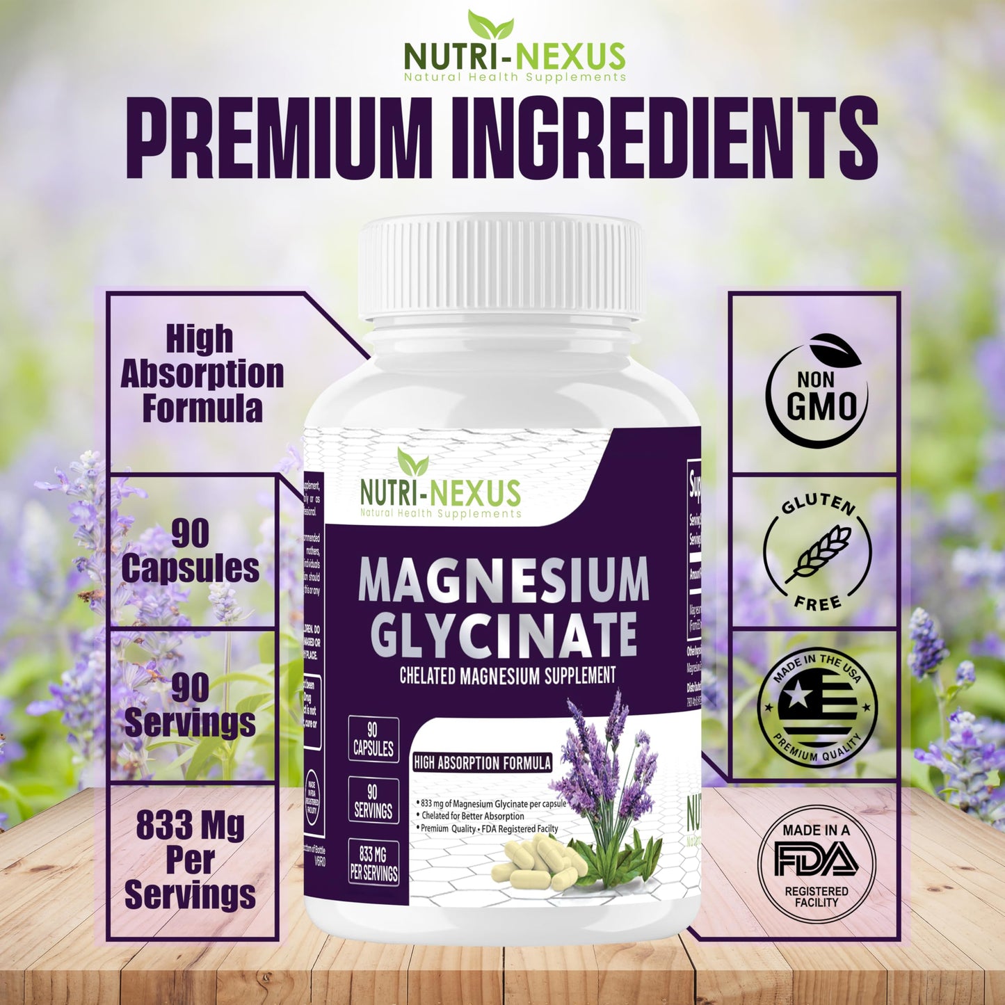 NUTRI-NEXUS Magnesium Glycinate 833mg Capsule, 90 Count