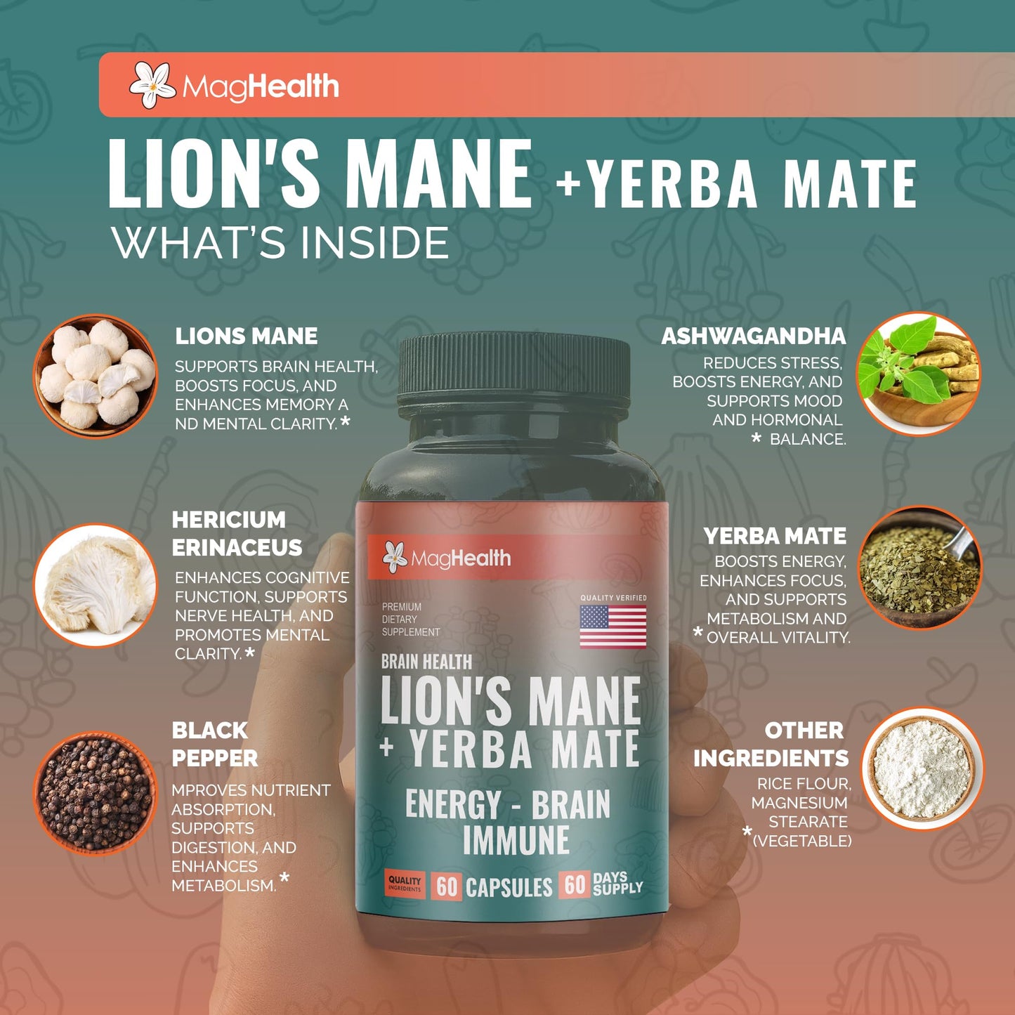 MagHealth Lion's Mane & Yerba Mate Capsules 60 Count